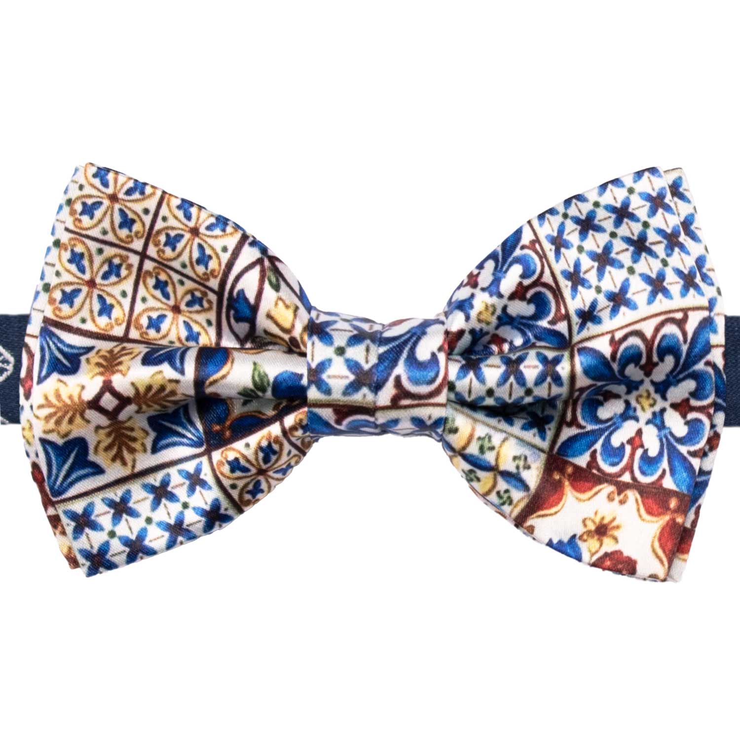 Papillon Annodato Siciliano Stampa di Raso con Maioliche Multicolor PS286 Made in Italy Graffeo Cravatte