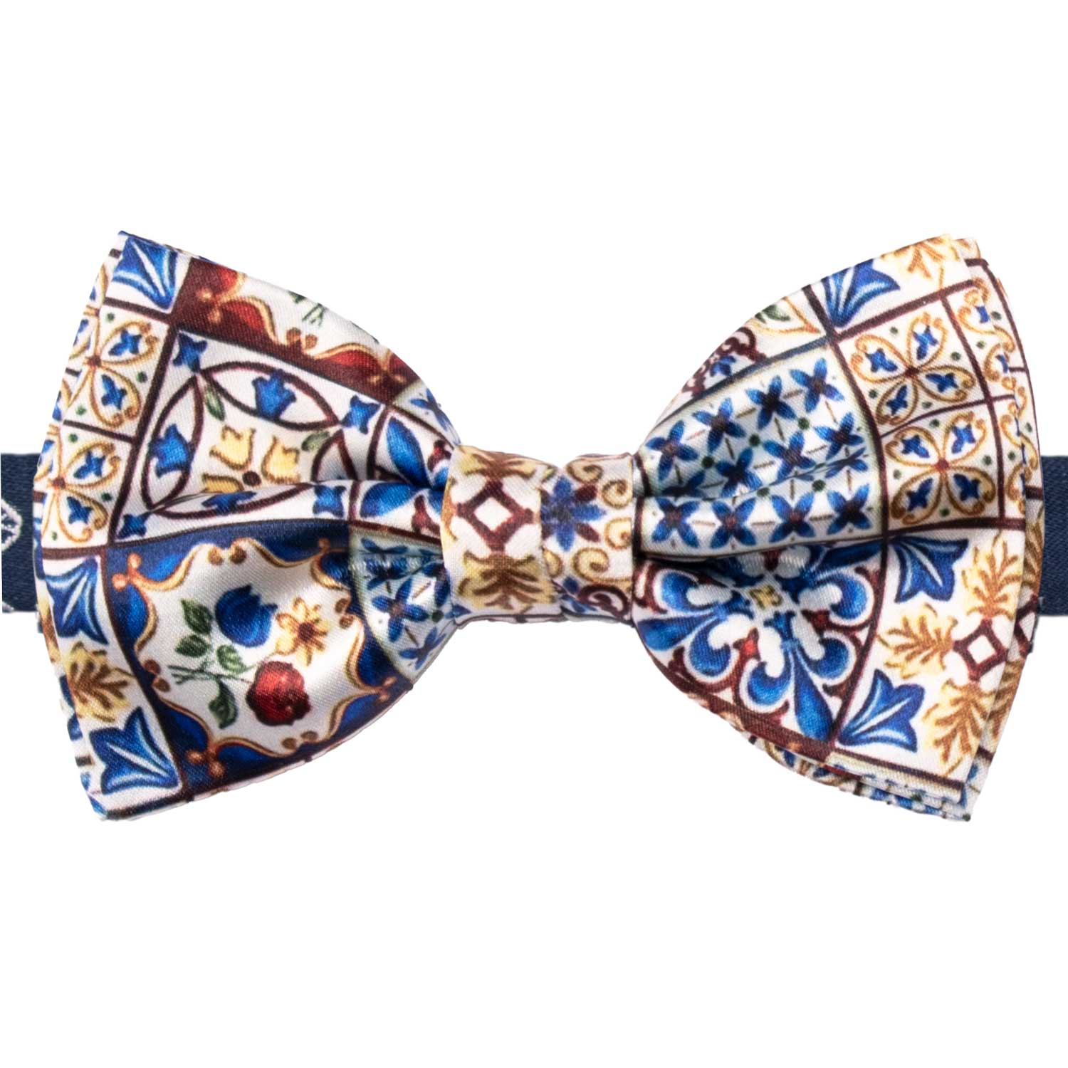 Papillon Annodato Siciliano Stampa di Raso con Maioliche Multicolor PS287 Made in Italy Graffeo Cravatte