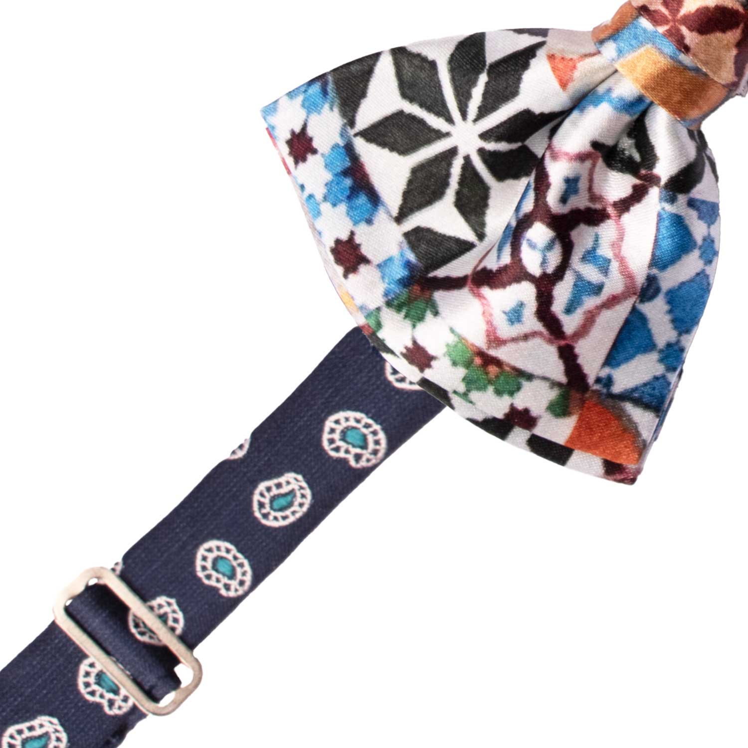 Papillon Annodato Siciliano Stampa di Raso con Maioliche Multicolor PS288 Made in Italy Graffeo Cravatte Pre-Tied