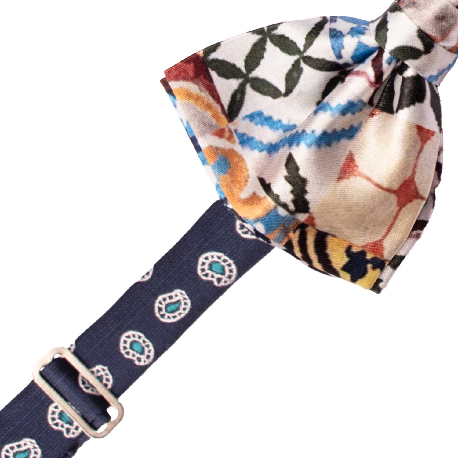 Papillon Annodato Siciliano Stampa di Raso con Maioliche Multicolor PS289 Made in Italy Graffeo Cravatte Pre-Tied