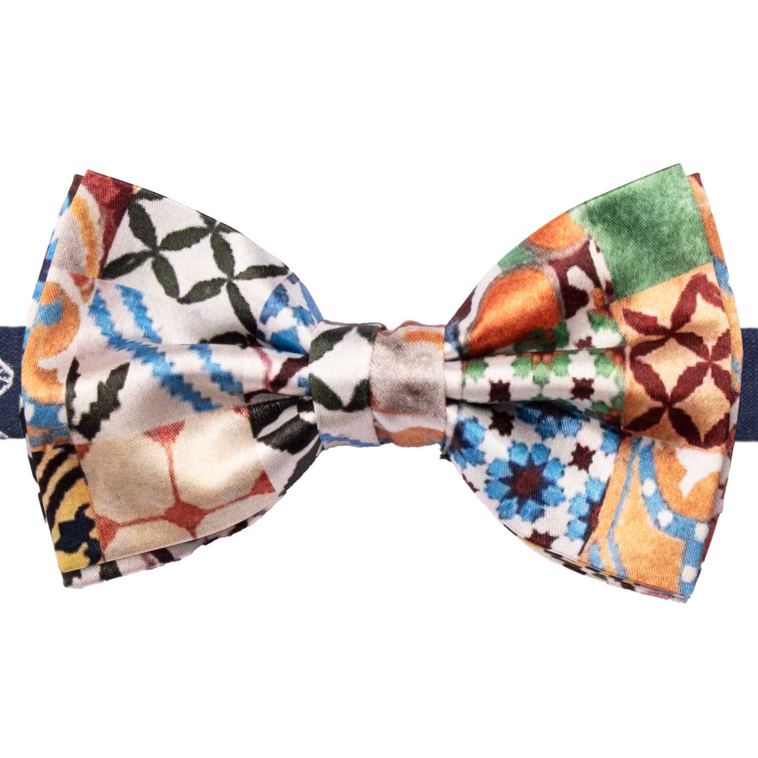 Papillon Annodato Siciliano Stampa di Raso con Maioliche Multicolor PS289 Made in Italy Graffeo Cravatte