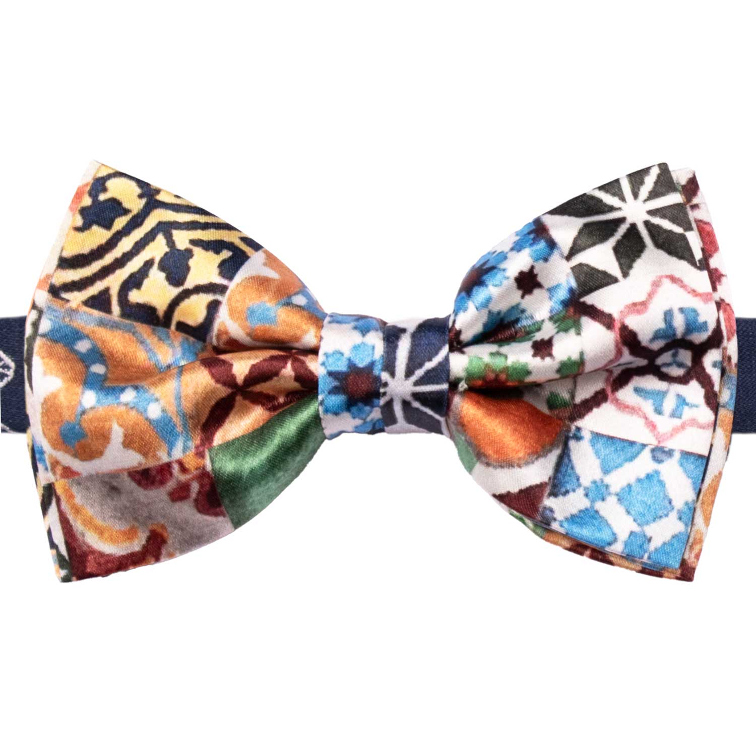 Papillon Annodato Siciliano Stampa di Raso con Maioliche Multicolor PS290 Made in Italy Graffeo Cravatte