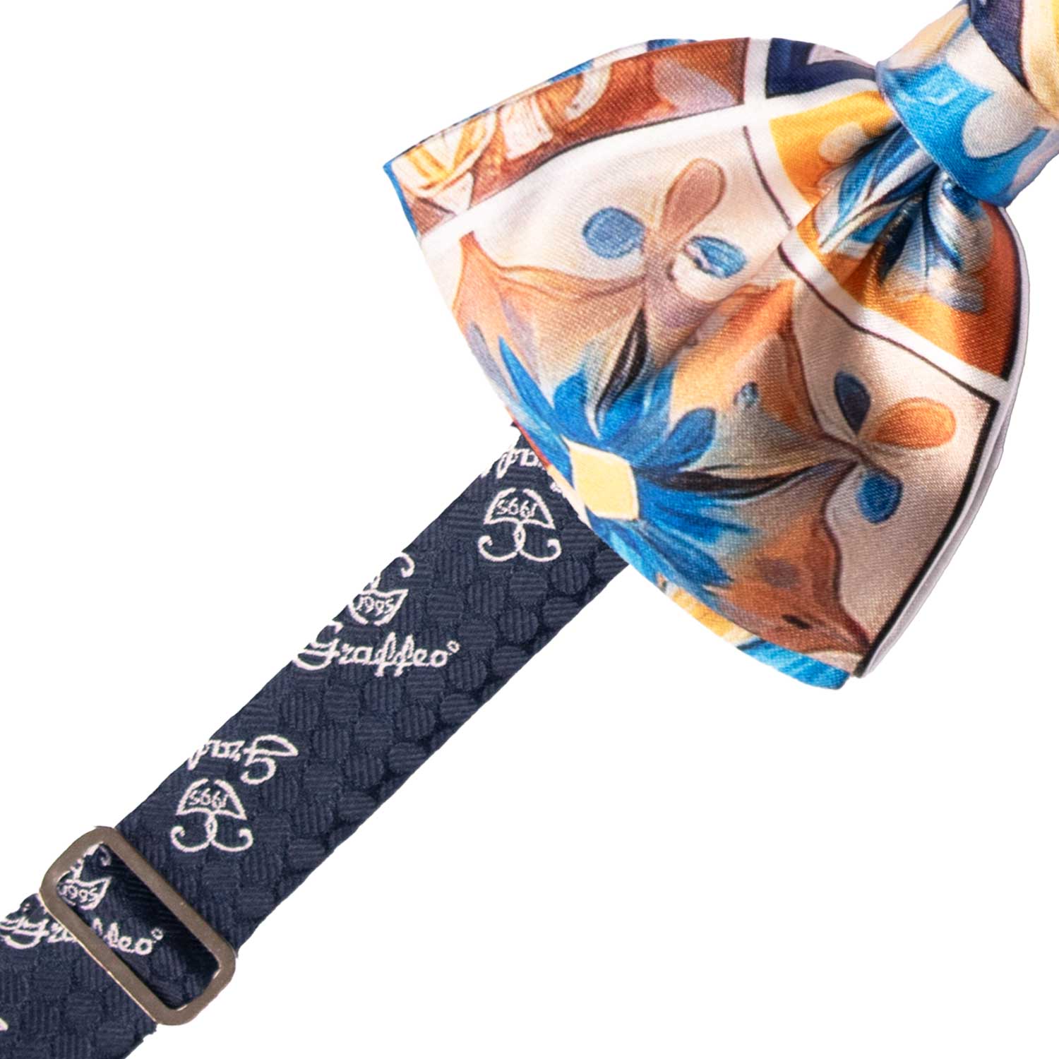 Papillon Annodato Siciliano Stampa di Raso con Maioliche Multicolor PS292 Made in Italy Graffeo Cravatte Pre-Tied