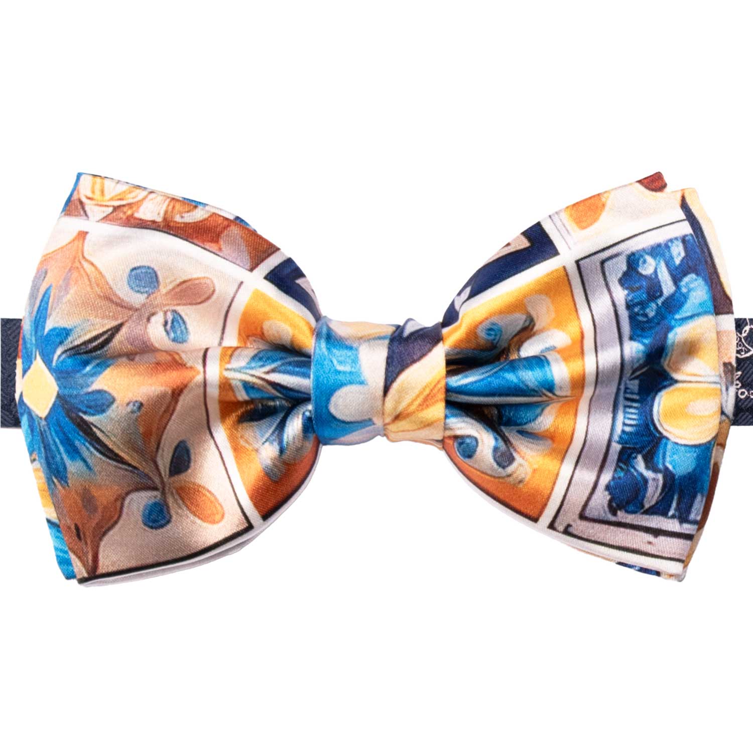 Papillon Annodato Siciliano Stampa di Raso con Maioliche Multicolor PS292 Made in Italy Graffeo Cravatte