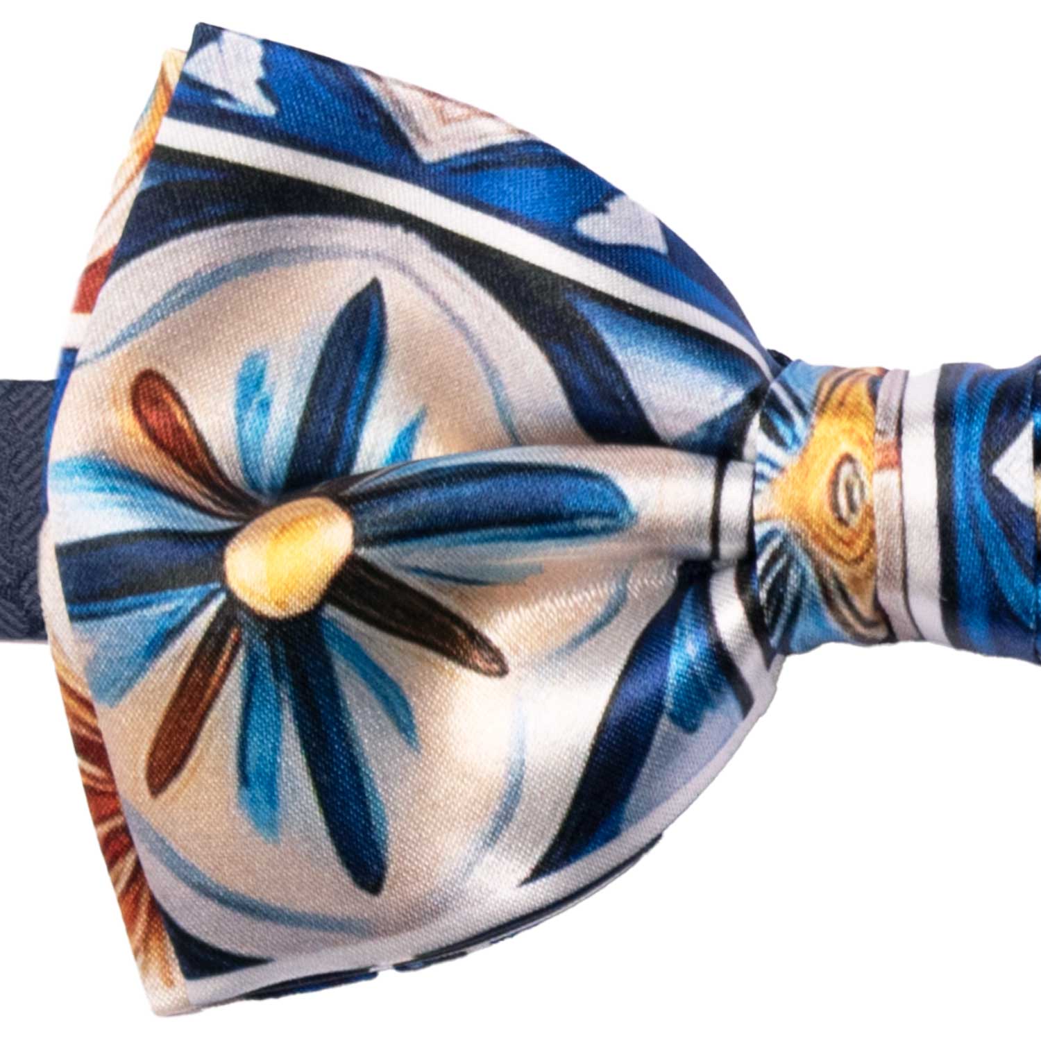 Papillon Annodato Siciliano Stampa di Raso con Maioliche Multicolor PS293 Made in Italy Graffeo Cravatte Dettaglio