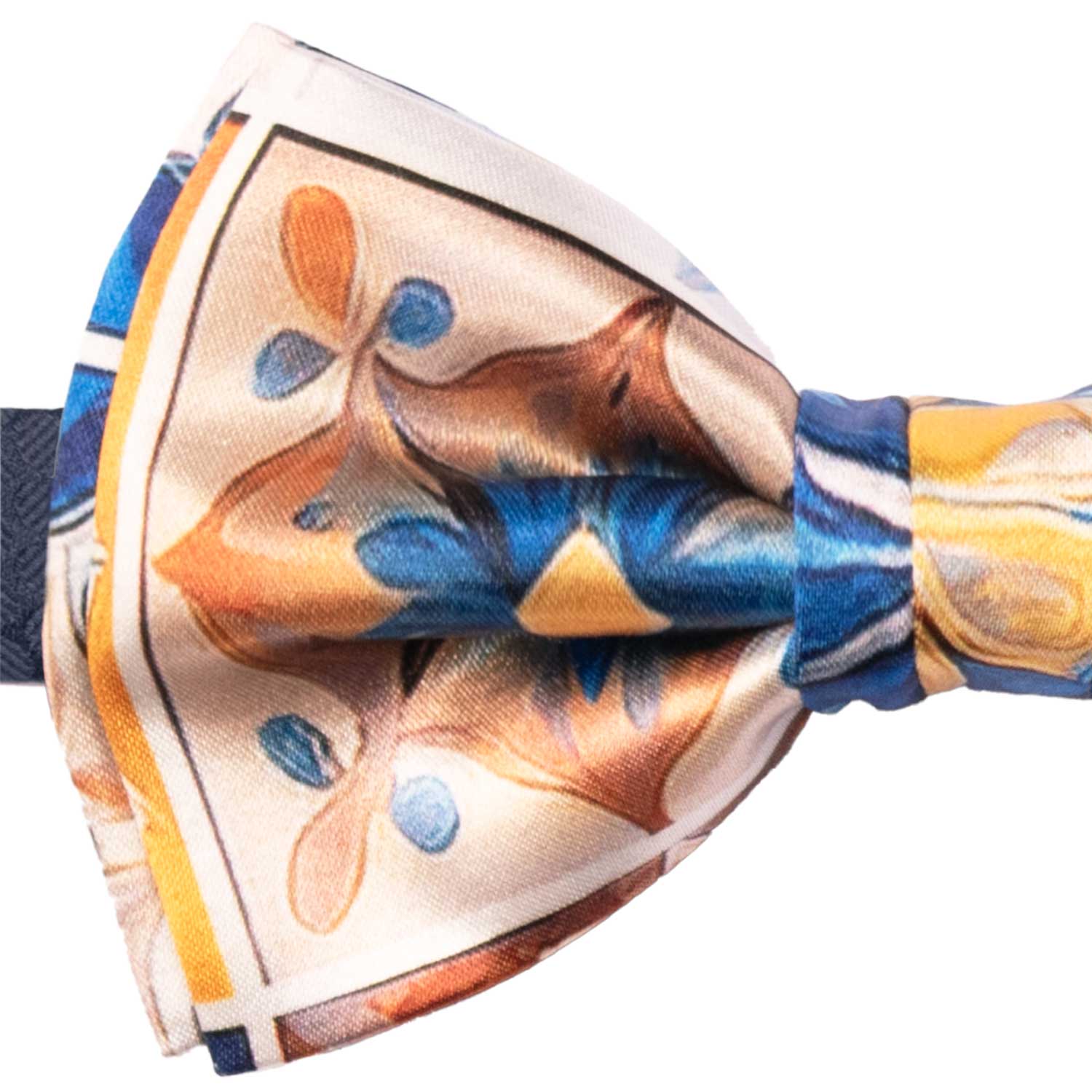 Papillon Annodato Siciliano Stampa di Raso con Maioliche Multicolor PS297 Made in Italy Graffeo Cravatte Dettaglio