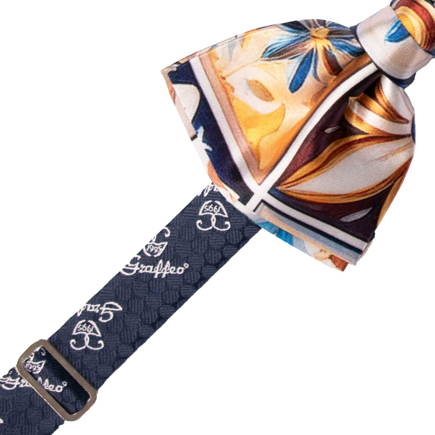 Papillon Annodato Siciliano Stampa di Raso con Maioliche Multicolor PS299 Made in Italy Graffeo Cravatte Pre-Tied