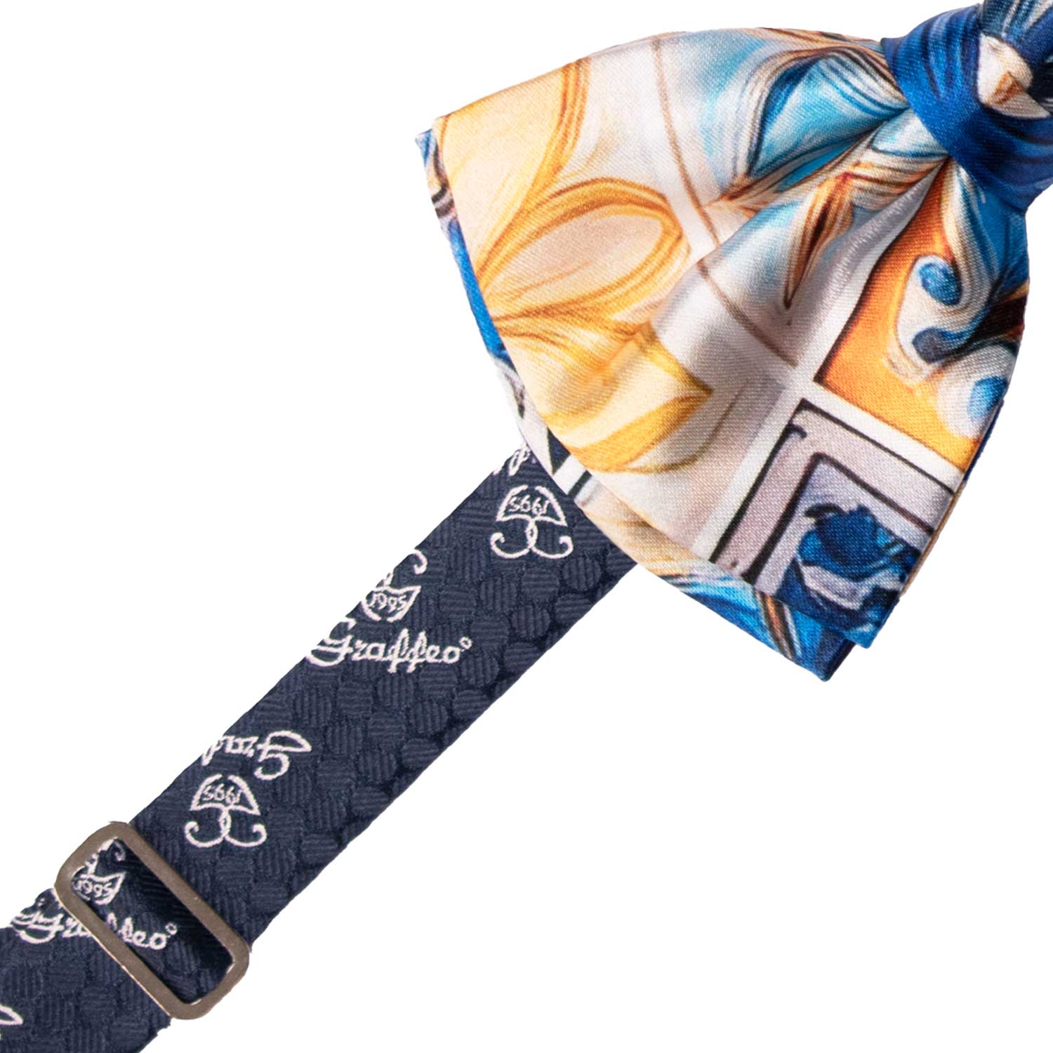 Papillon Annodato Siciliano Stampa di Raso con Maioliche Multicolor PS300 Made in Italy Graffeo Cravatte Pre-Tied