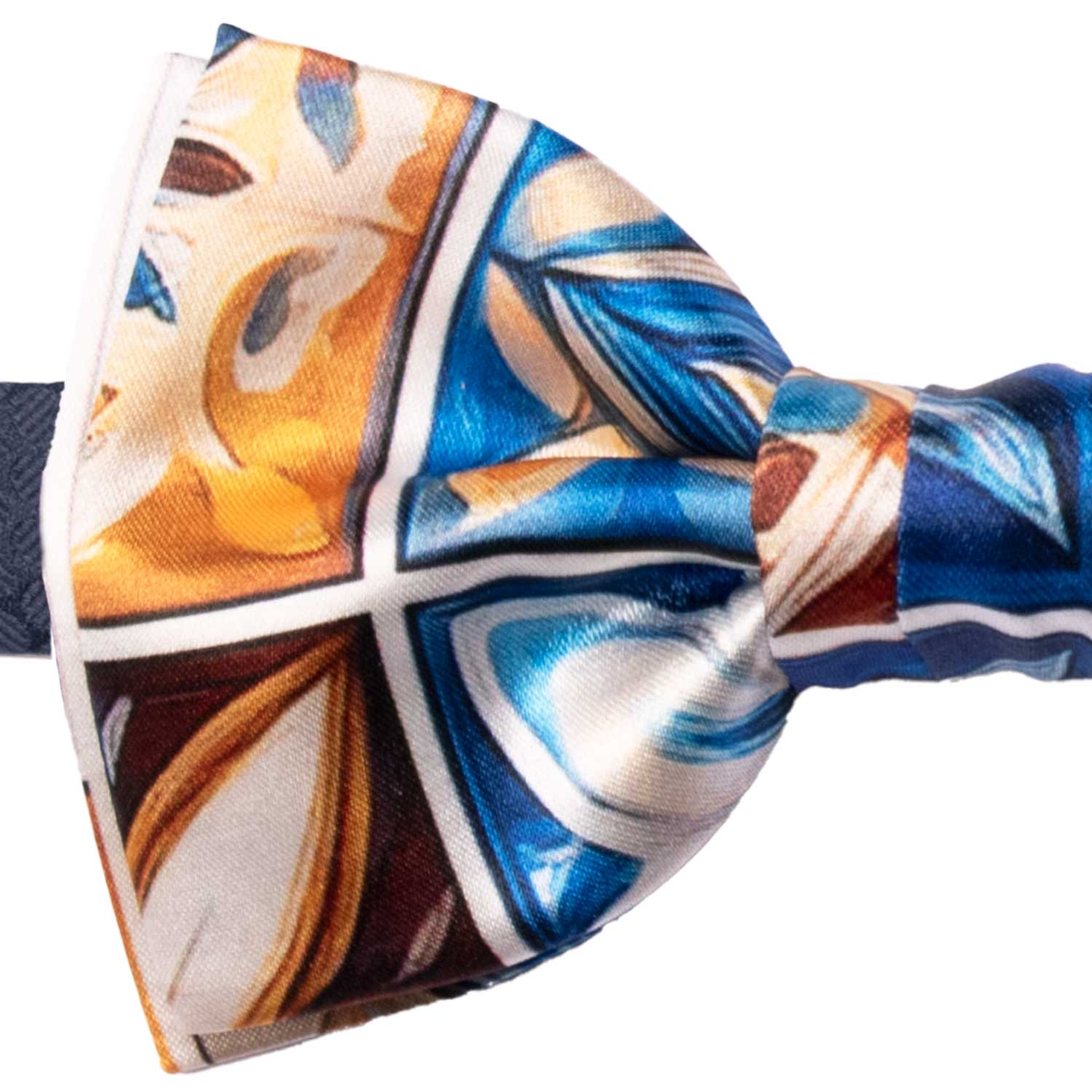 Papillon Annodato Siciliano Stampa di Raso con Maioliche Multicolor PS302 Made in Italy Graffeo Cravatte Dettaglio