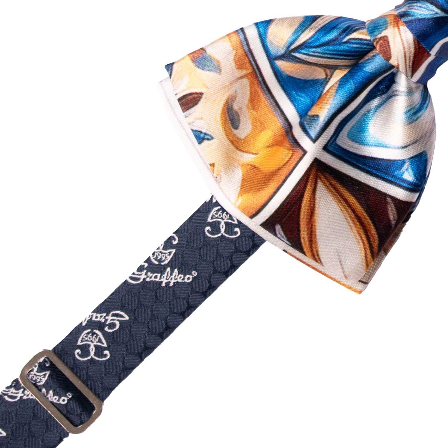 Papillon Annodato Siciliano Stampa di Raso con Maioliche Multicolor PS302 Made in Italy Graffeo Cravatte Pre-Tied