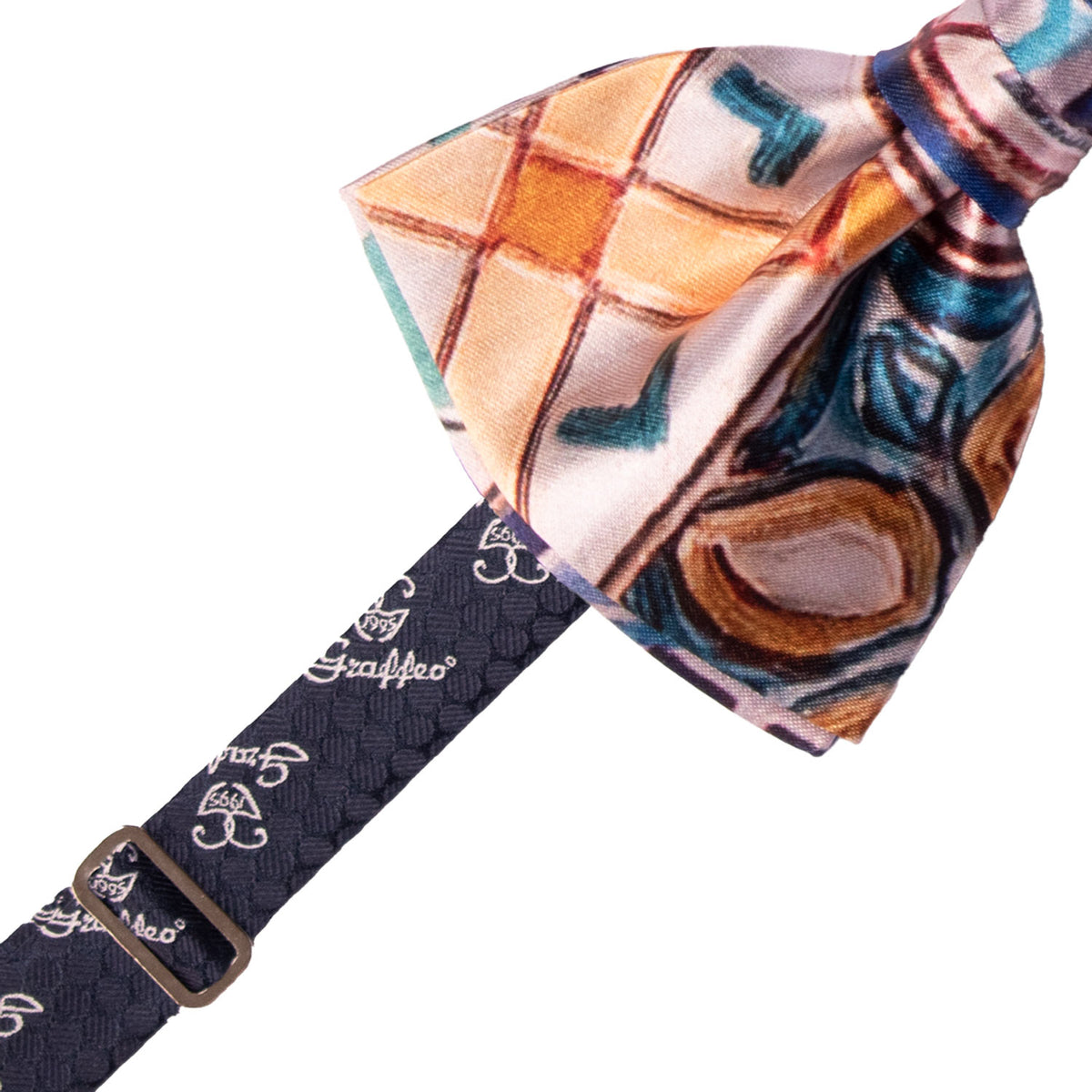 Papillon Annodato Siciliano Stampa di Raso con Maioliche Multicolor PS330 Made in Italy Graffeo Cravatte Pre-Tied