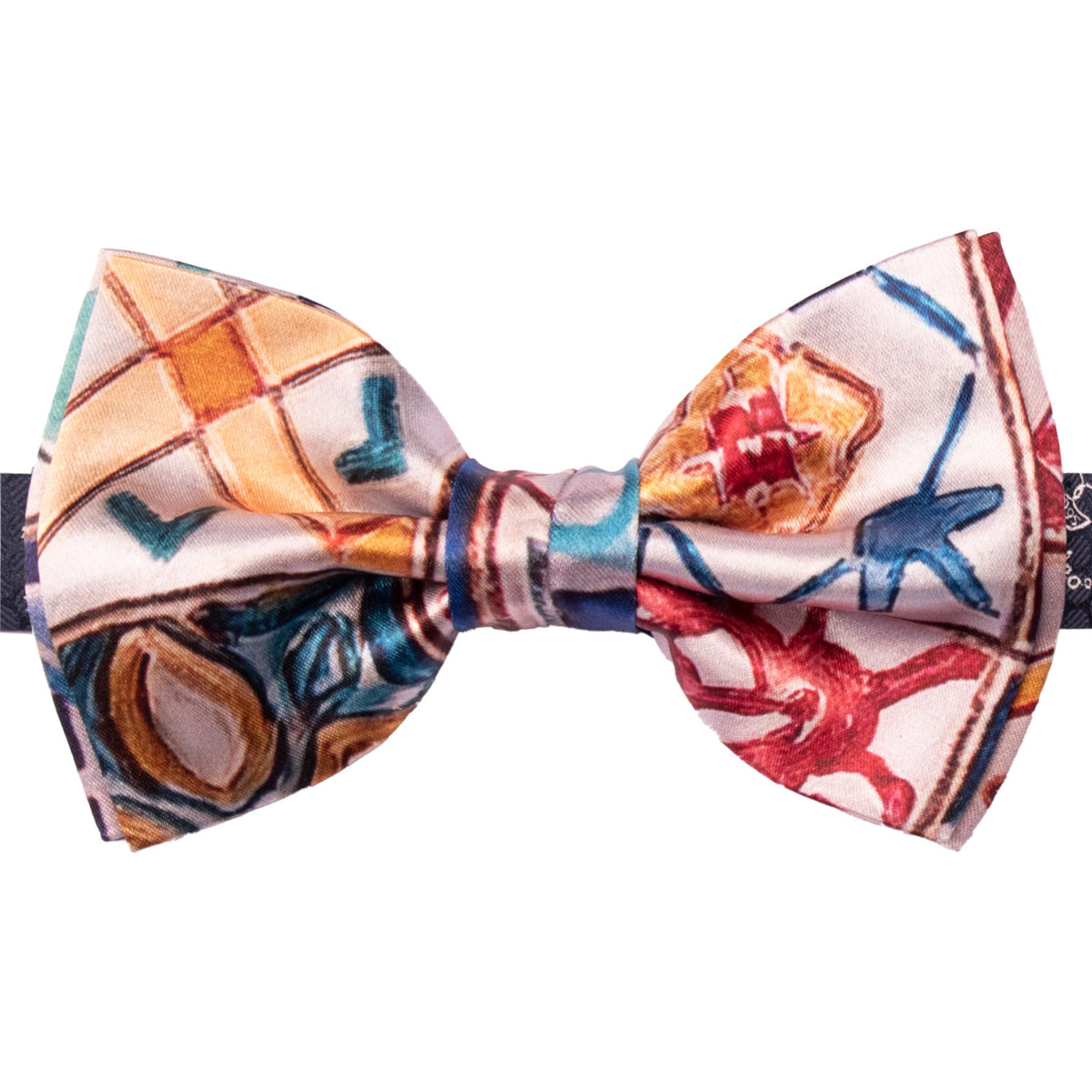 Papillon Annodato Siciliano Stampa di Raso con Maioliche Multicolor PS330 Made in Italy Graffeo Cravatte
