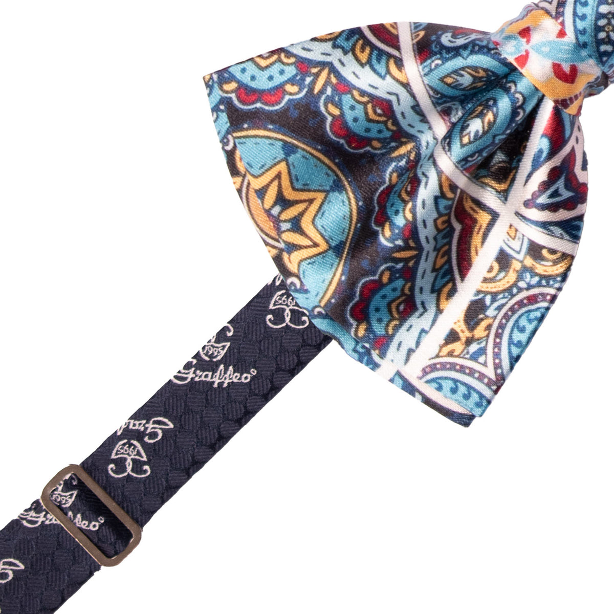 Papillon Annodato Siciliano Stampa di Raso con Maioliche Multicolor PS337 Made in Italy Graffeo Cravatte Pre-Tied