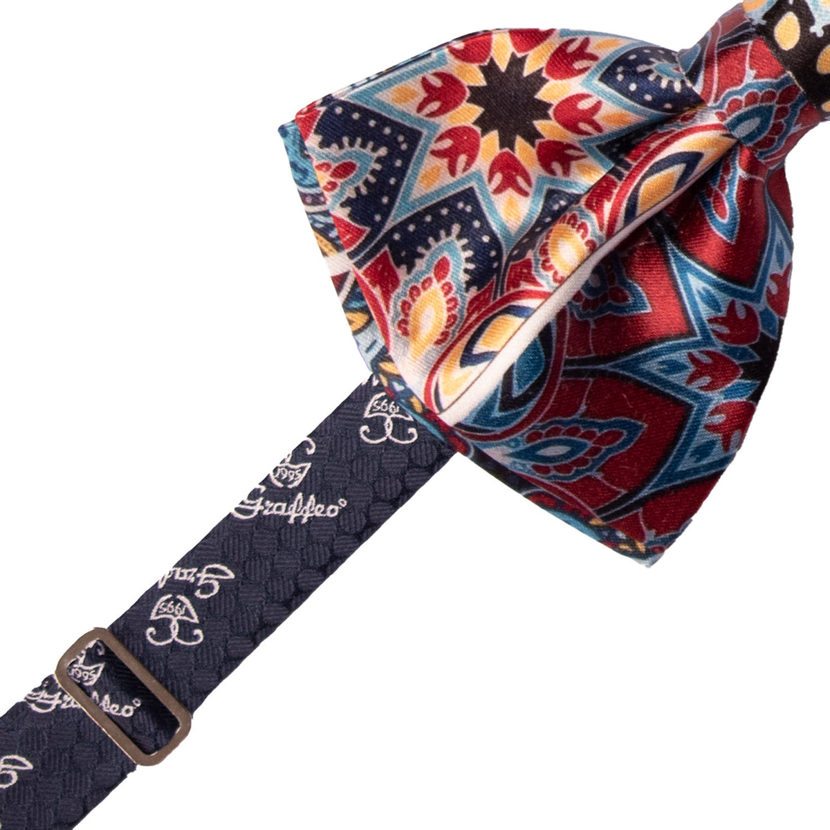Papillon Annodato Siciliano Stampa di Raso con Maioliche Multicolor PS338 Made in Italy Graffeo Cravatte Pre-Tied