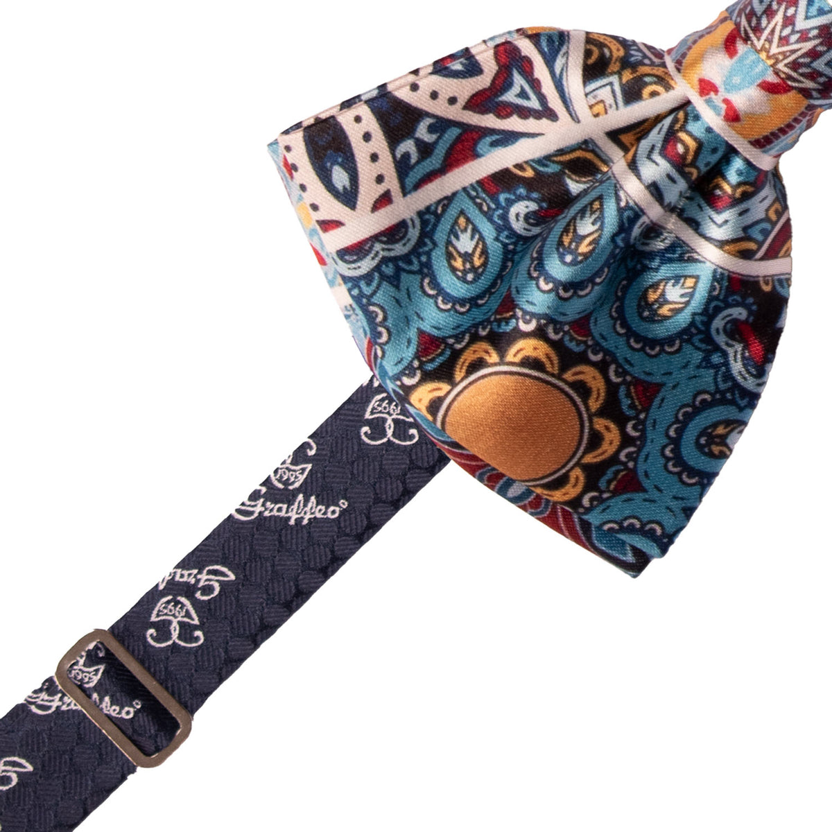 Papillon Annodato Siciliano Stampa di Raso con Maioliche Multicolor PS341 Made in Italy Graffeo Cravatte Pre-Tied