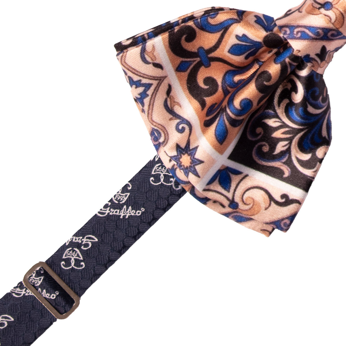 Papillon Annodato Siciliano Stampa di Raso con Maioliche Multicolor PS346 Made in Italy Graffeo Cravatte Pre-Tied