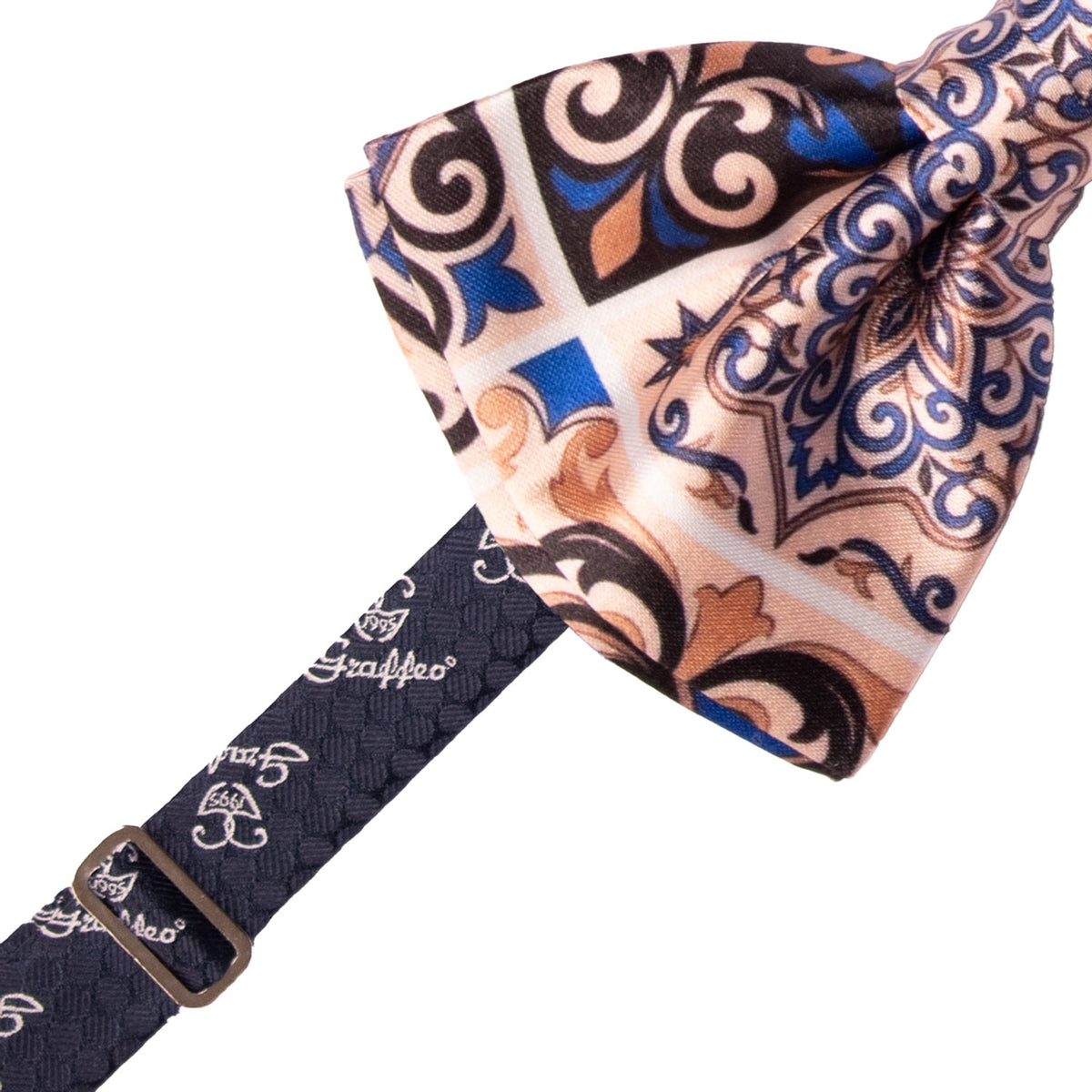 Papillon Annodato Siciliano Stampa di Raso con Maioliche Multicolor PS349 Made in Italy Graffeo Cravatte Pre-Tied