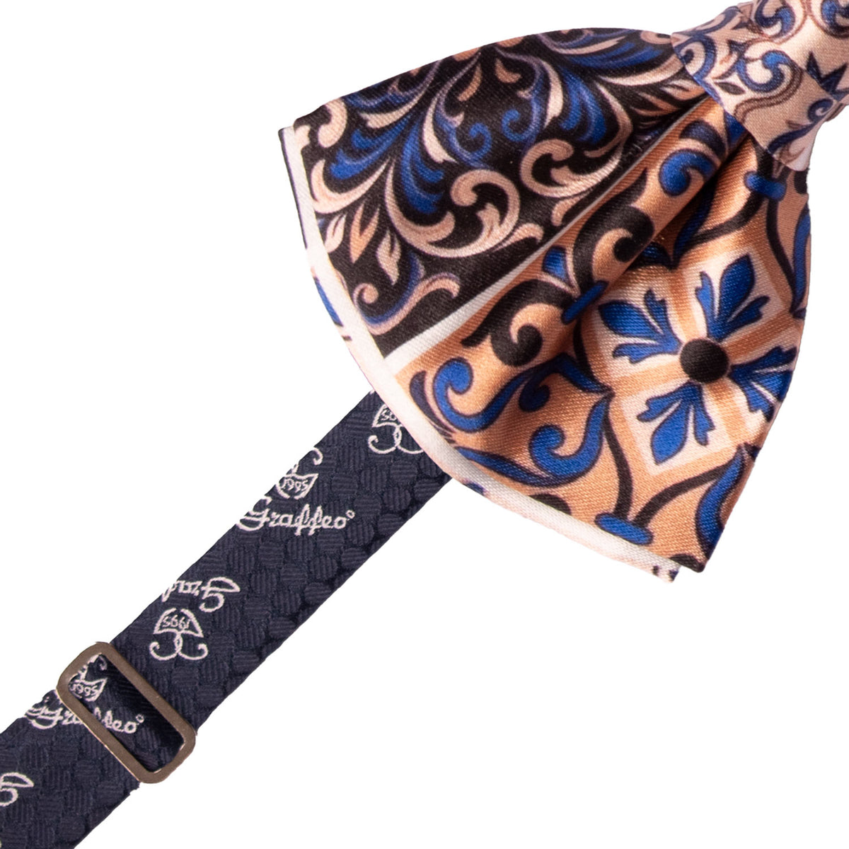 Papillon Annodato Siciliano Stampa di Raso con Maioliche Multicolor PS353 Made in Italy Graffeo Cravatte Pre-Tied