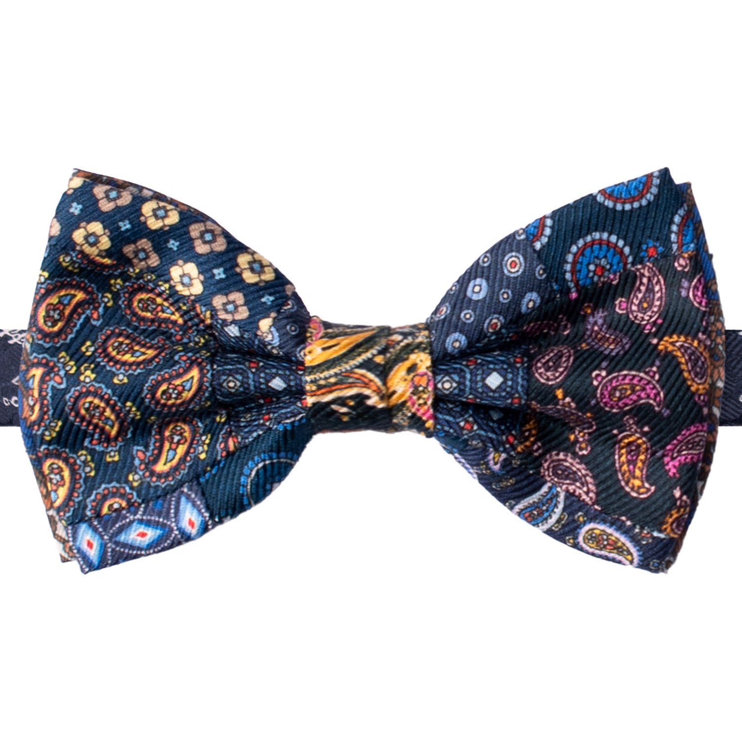 Papillon Annodato Vintage Patchwork Stampa di Seta Fantasia Multicolor PATCH1135 Made in Italy Graffeo Cravatte