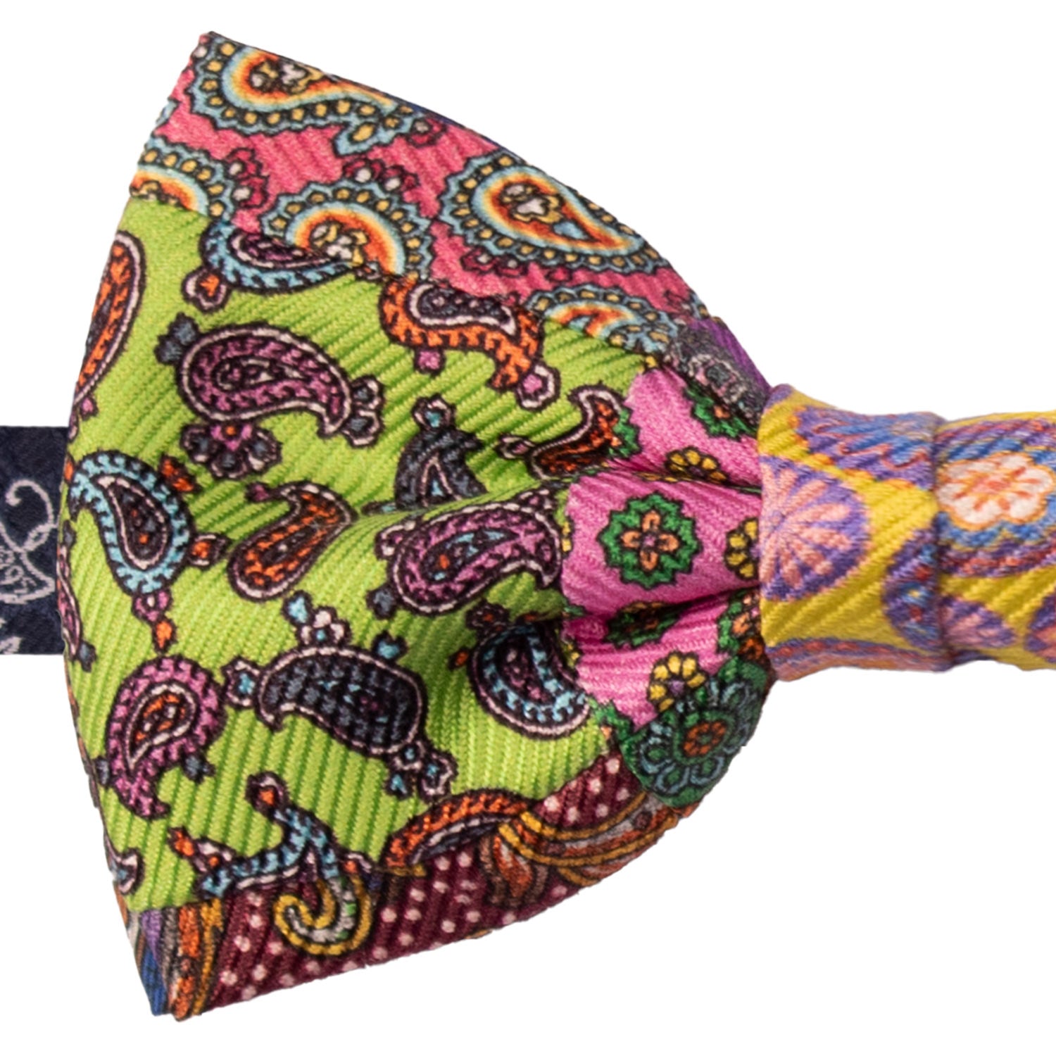 Papillon Annodato Vintage Patchwork Stampa di Seta Fantasia Multicolor PATCH1115 Made in Italy Graffeo Cravatte Dettaglio