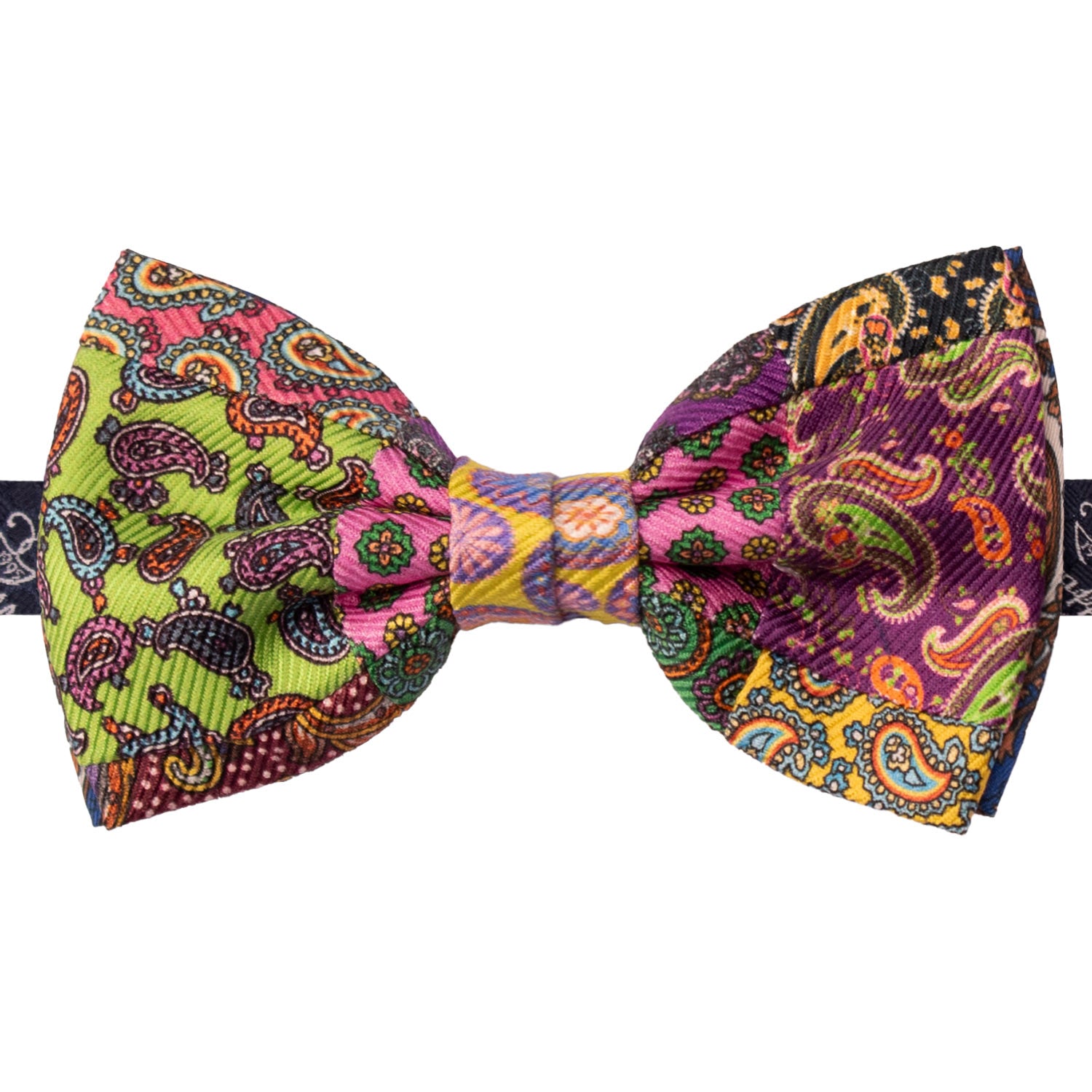 Papillon Annodato Vintage Patchwork Stampa di Seta Fantasia Multicolor PATCH1115 Made in Italy Graffeo Cravatte