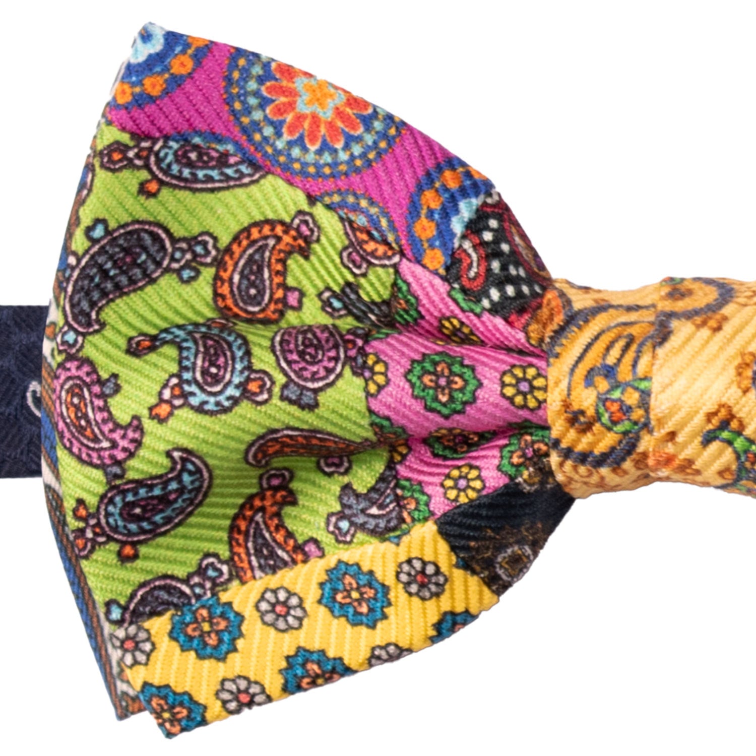 Papillon Annodato Vintage Patchwork Stampa di Seta Fantasia Multicolor PATCH1118 Made in Italy Graffeo Cravatte Dettaglio