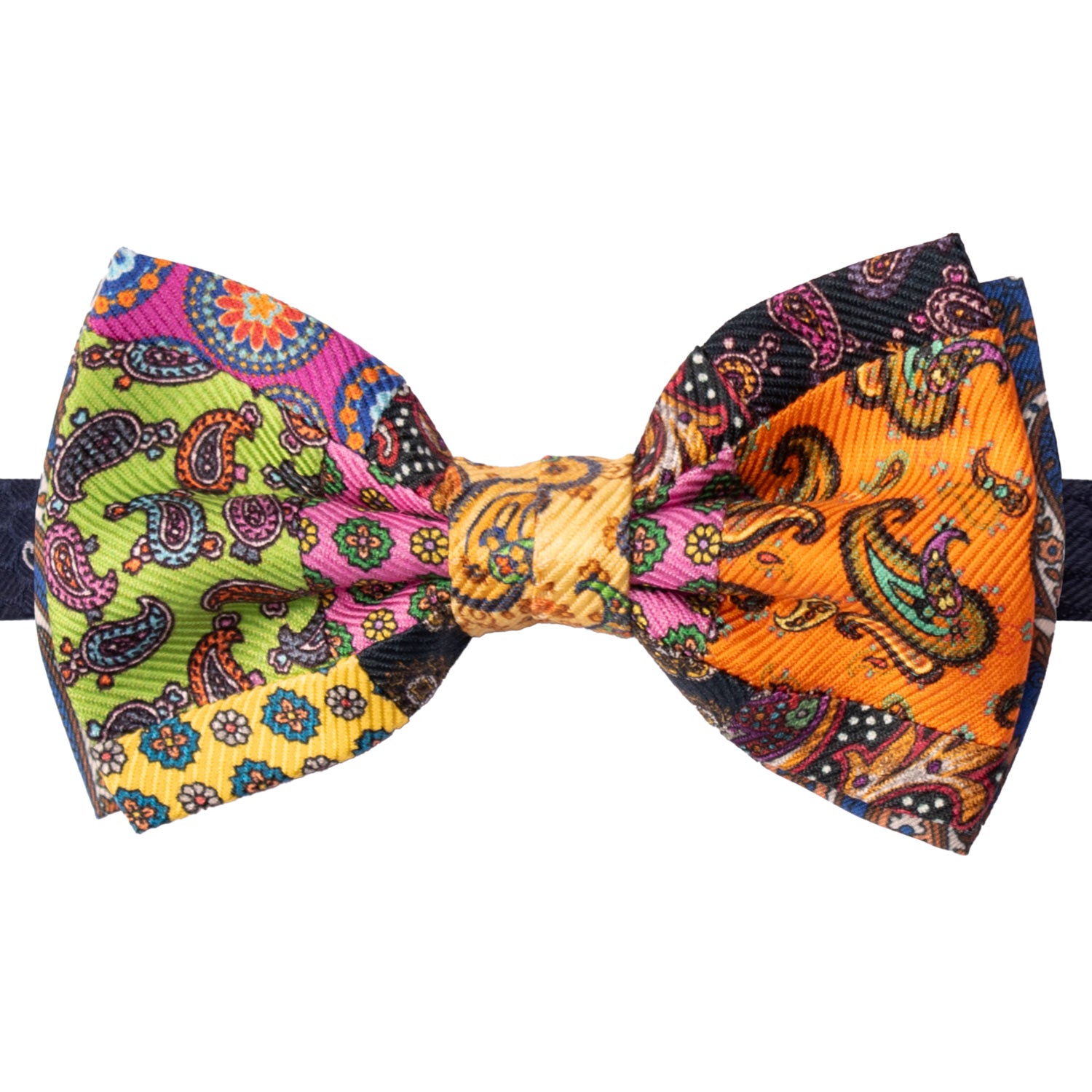 Papillon Annodato Vintage Patchwork Stampa di Seta Fantasia Multicolor PATCH1118 Made in Italy Graffeo Cravatte