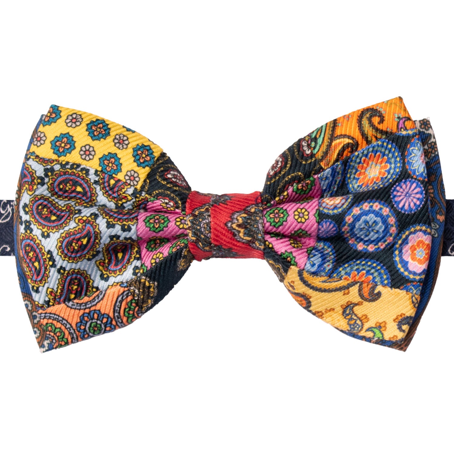 Papillon Annodato Vintage Patchwork Stampa di Seta Fantasia Multicolor PATCH1119 Made in Italy Graffeo Cravatte