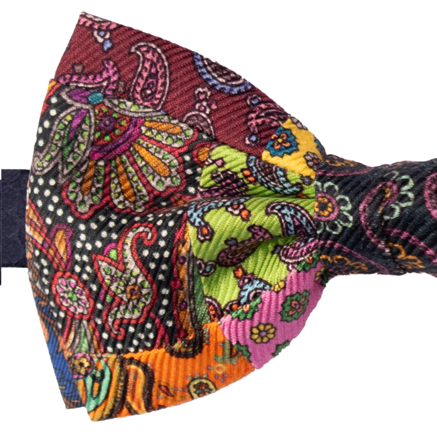 Papillon Annodato Vintage Patchwork Stampa di Seta Fantasia Multicolor PATCH1120 Made in Italy Graffeo Cravatte Dettaglio