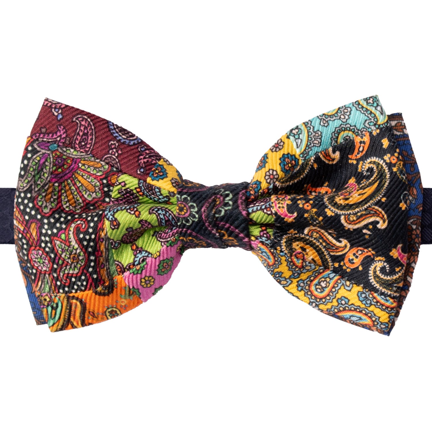 Papillon Annodato Vintage Patchwork Stampa di Seta Fantasia Multicolor PATCH1120 Made in Italy Graffeo Cravatte