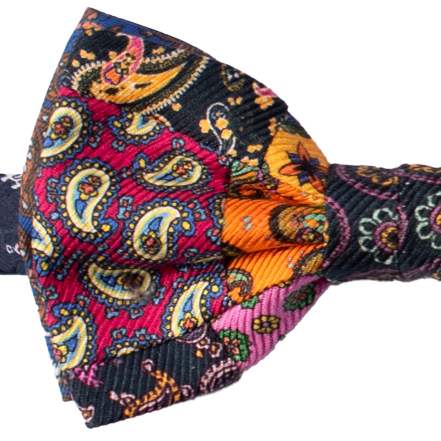 Papillon Annodato Vintage Patchwork Stampa di Seta Fantasia Multicolor PATCH1131 Made in Italy Graffeo Cravatte Dettaglio