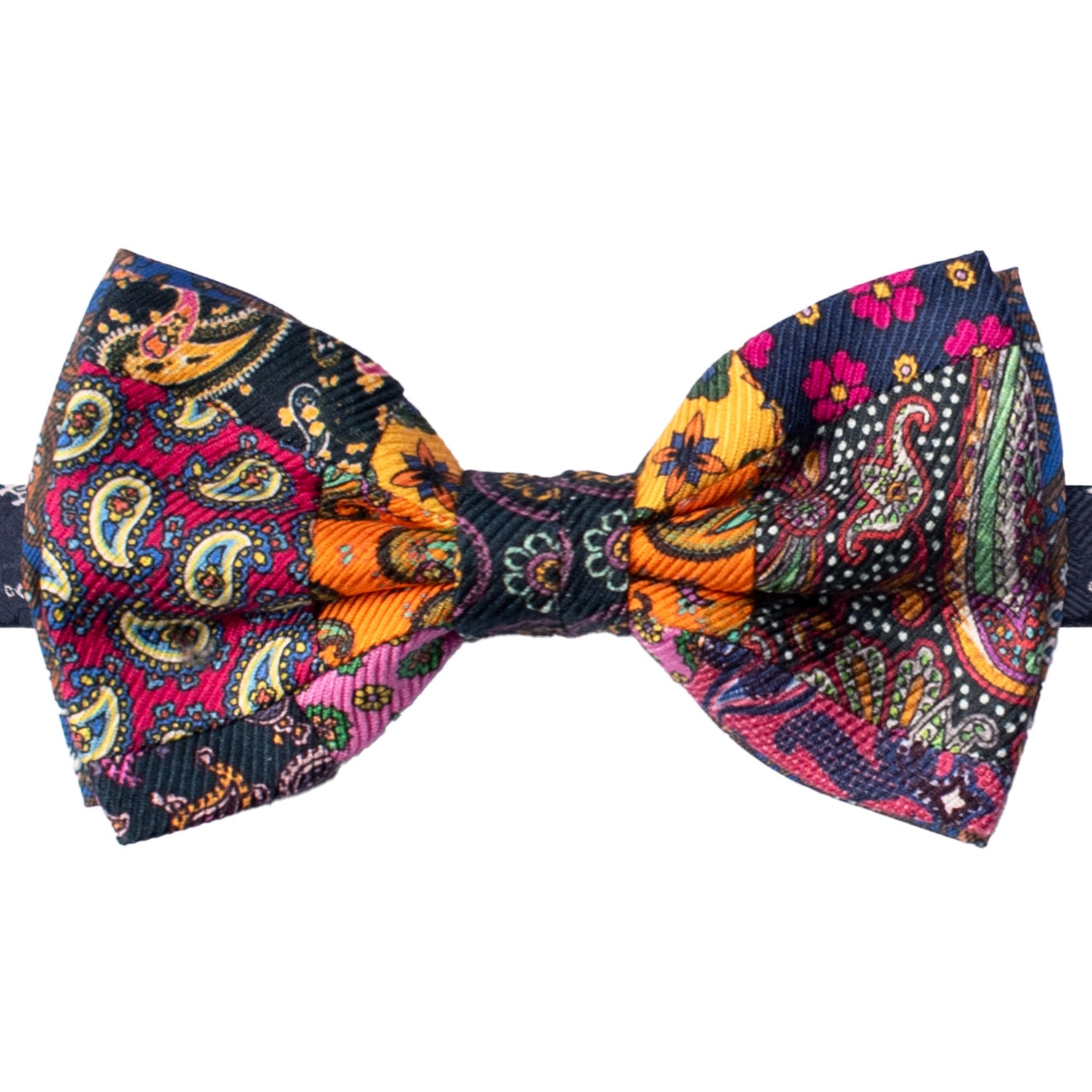 Papillon Annodato Vintage Patchwork Stampa di Seta Fantasia Multicolor PATCH1131 Made in Italy Graffeo Cravatte