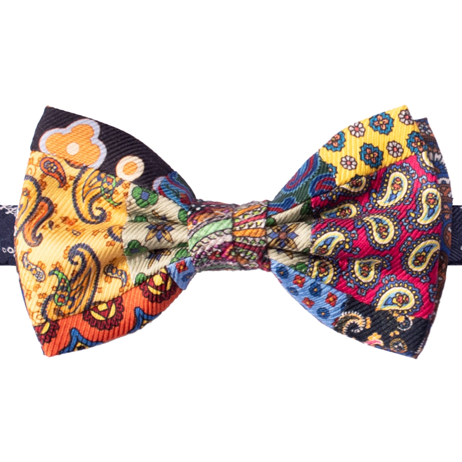Papillon Annodato Vintage Patchwork Stampa di Seta Fantasia Multicolor PATCH1139 Made in Italy Graffeo Cravatte