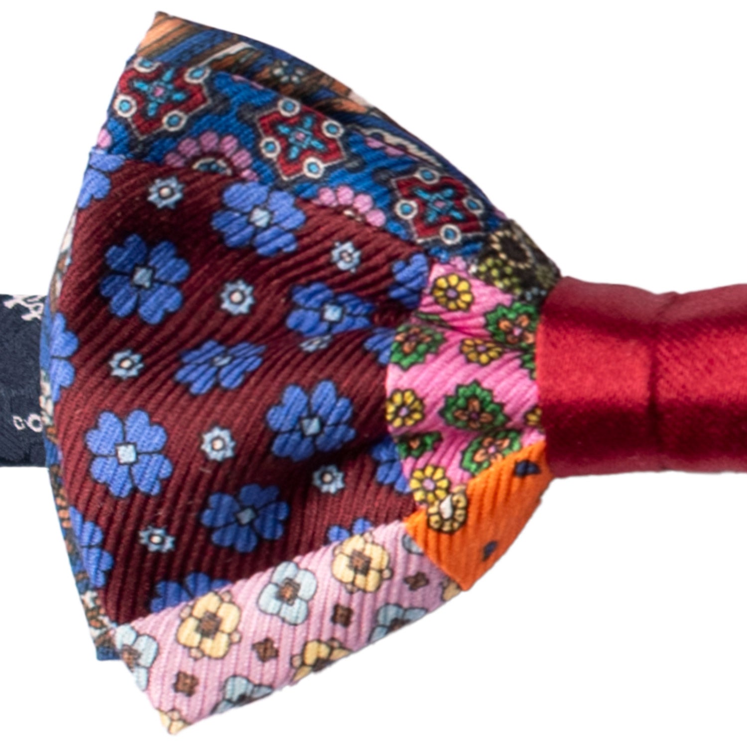 Papillon Annodato Vintage Patchwork Stampa di Seta Fantasia Multicolor PATCH1141 Made in Italy Graffeo Cravatte Dettaglio