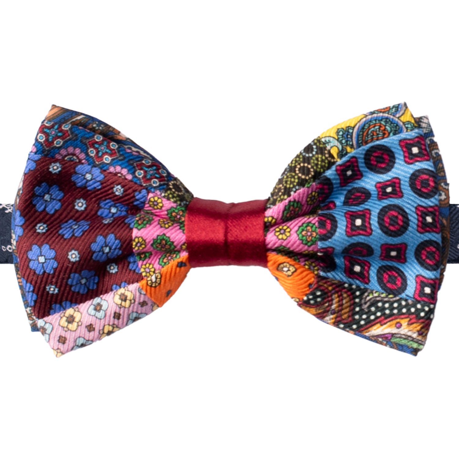 Papillon Annodato Vintage Patchwork Stampa di Seta Fantasia Multicolor PATCH1141 Made in Italy Graffeo Cravatte