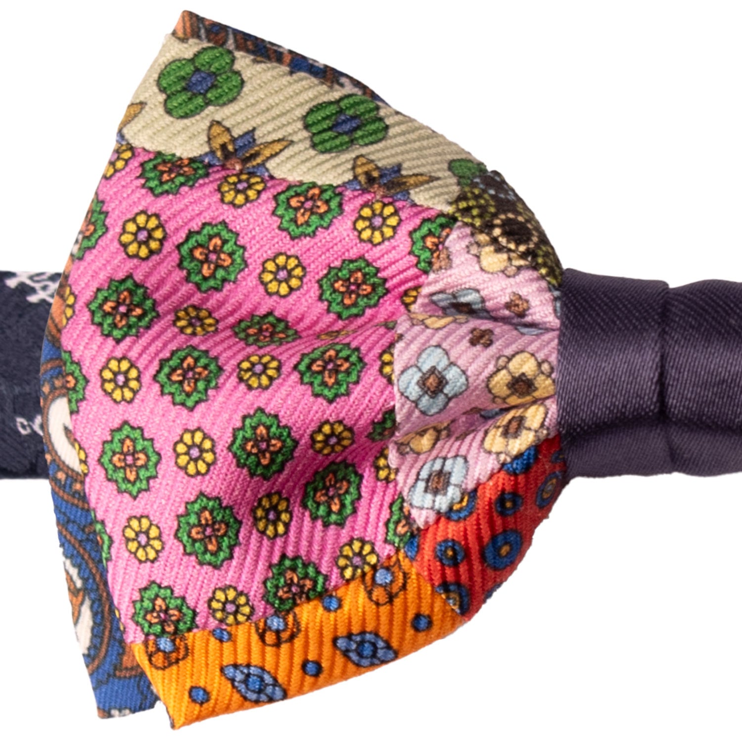 Papillon Annodato Vintage Patchwork Stampa di Seta Fantasia Multicolor PATCH1157 Graffeo Cravatte Made in Italy Dettaglio