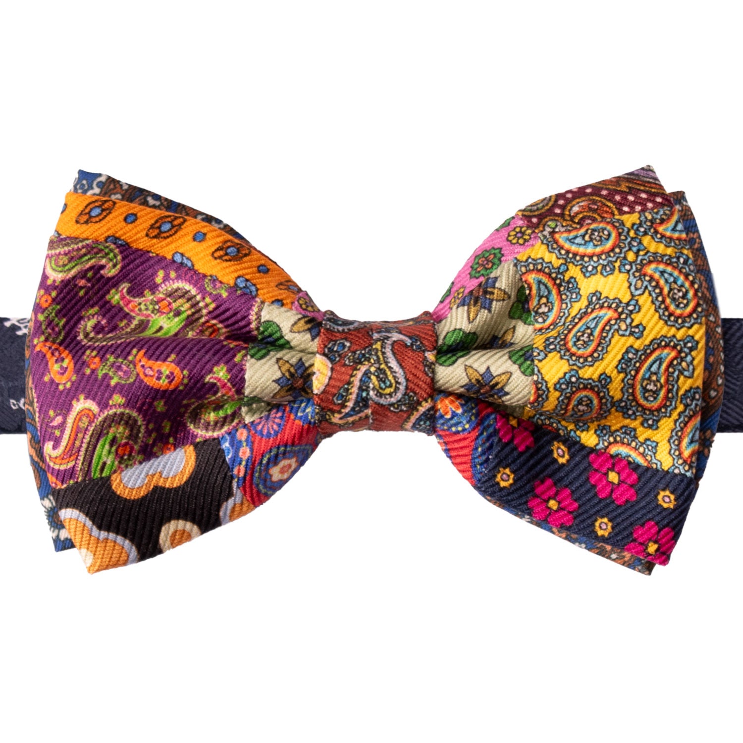 Papillon Annodato Vintage Patchwork Stampa di Seta Fantasia Multicolor PATCH1158 Graffeo Cravatte Made in Italy