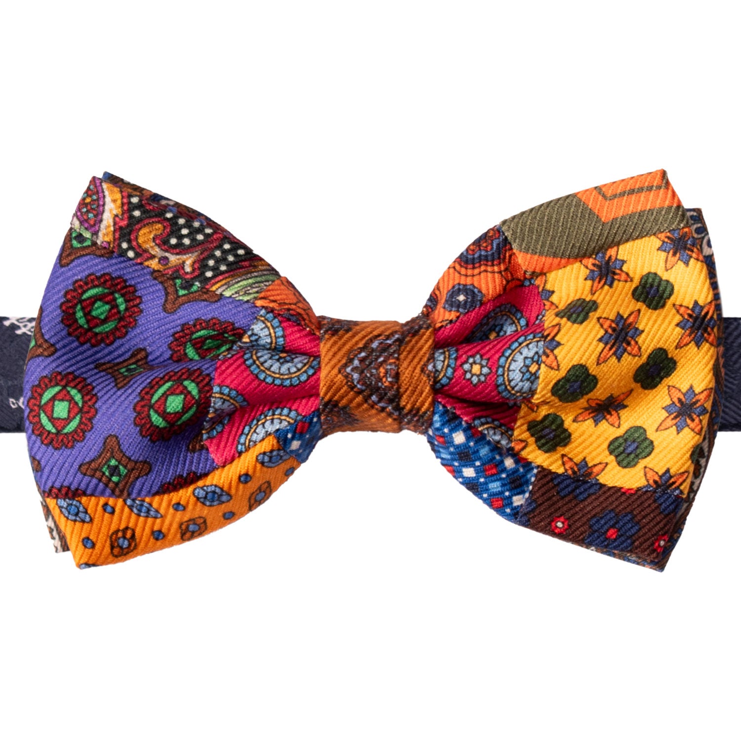 Papillon Annodato Vintage Patchwork Stampa di Seta Fantasia Multicolor PATCH1173 Graffeo Cravatte Made in Italy