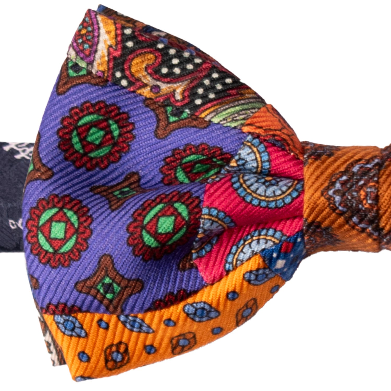 Papillon Annodato Vintage Patchwork Stampa di Seta Fantasia Multicolor PATCH1173 Graffeo Cravatte Made in Italy Dettaglio