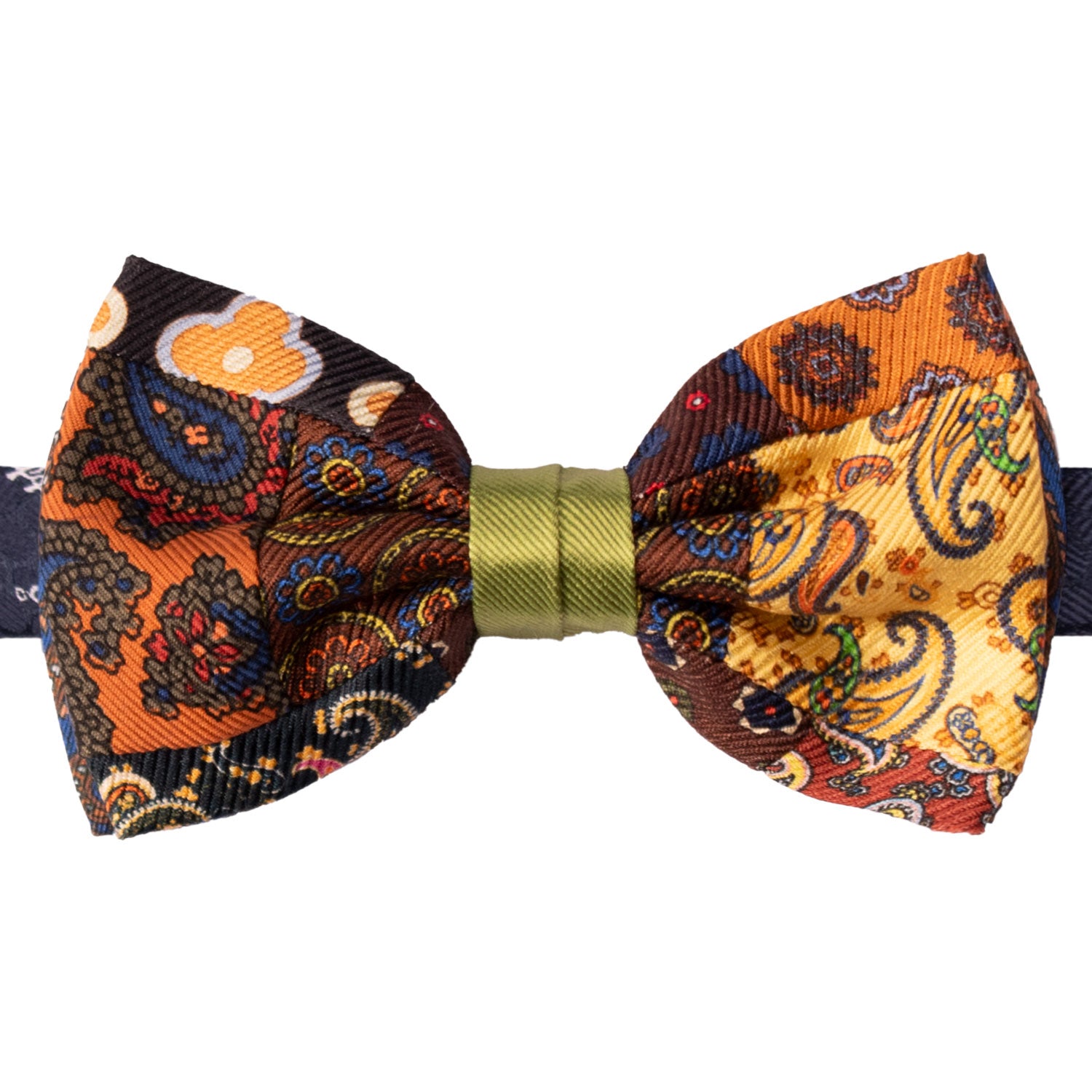 Papillon Annodato Vintage Patchwork Stampa di Seta Fantasia Multicolor PATCH1181 Made in Italy Graffeo Cravatte