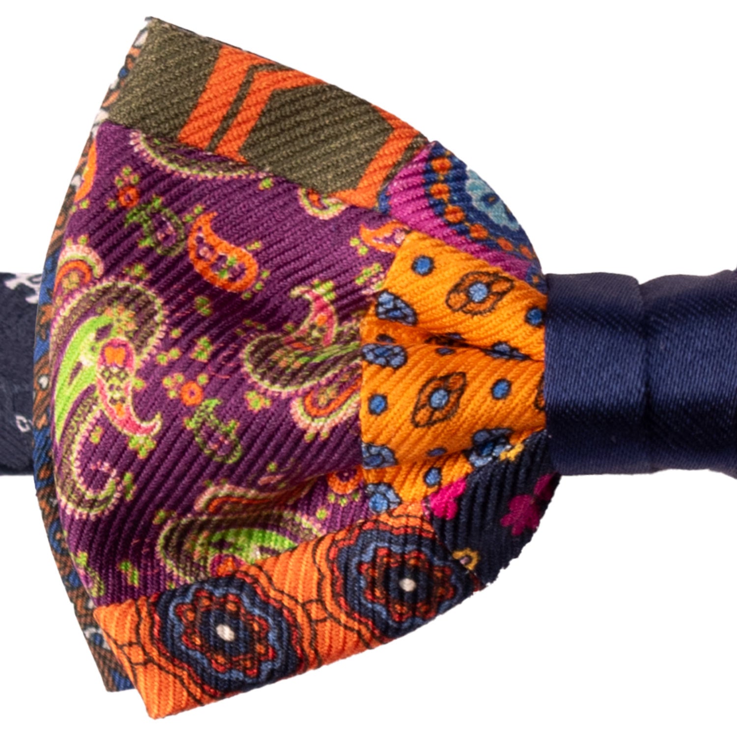 Papillon Annodato Vintage Patchwork Stampa di Seta Fantasia Multicolor PATCH1183 Made in Italy Graffeo Cravatte Dettaglio