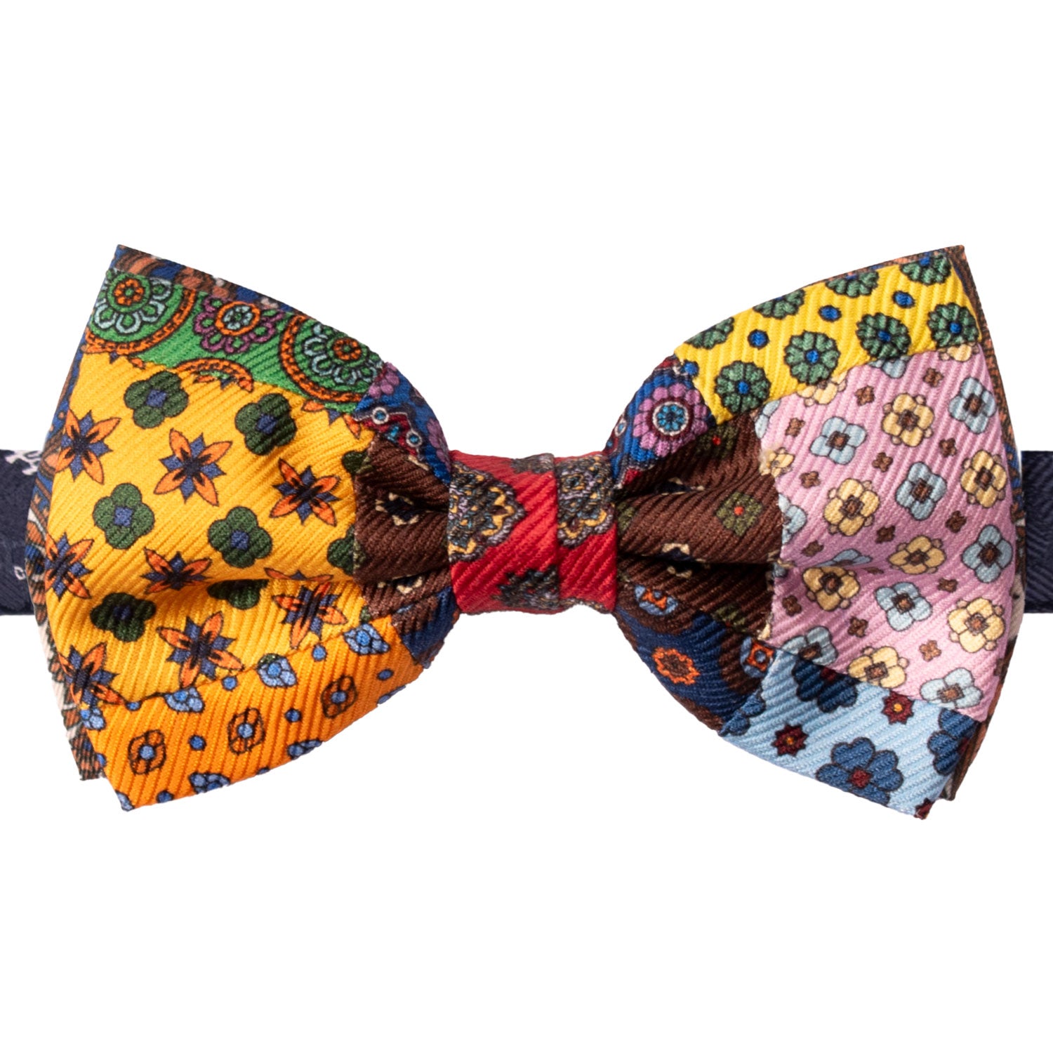 Papillon Annodato Vintage Patchwork Stampa di Seta Fantasia Multicolor PATCH1185 Made in Italy Graffeo Cravatte