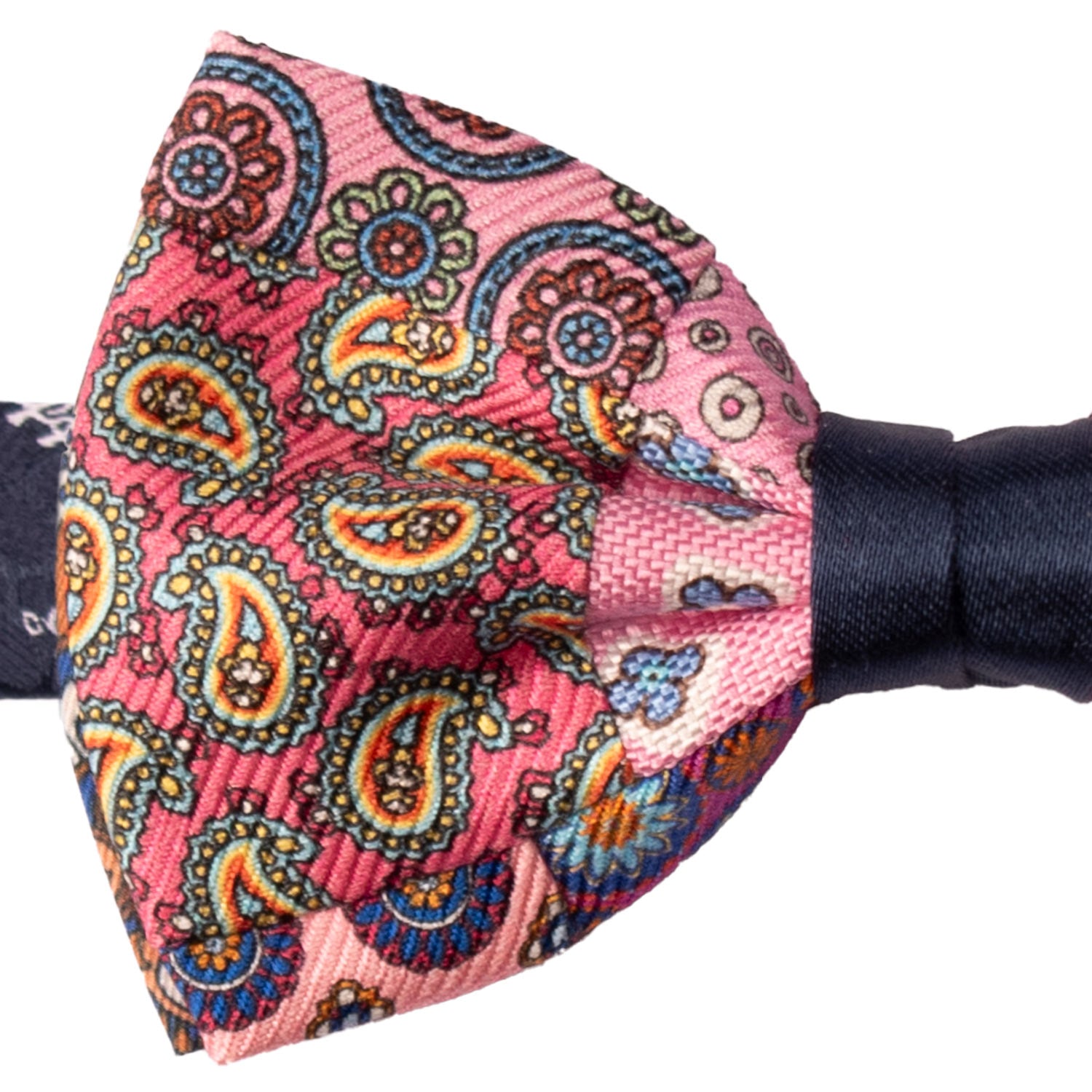 Papillon Annodato Vintage Patchwork Stampa di Seta Rosa Fantasia Multicolor PATCH1155 Dettaglio