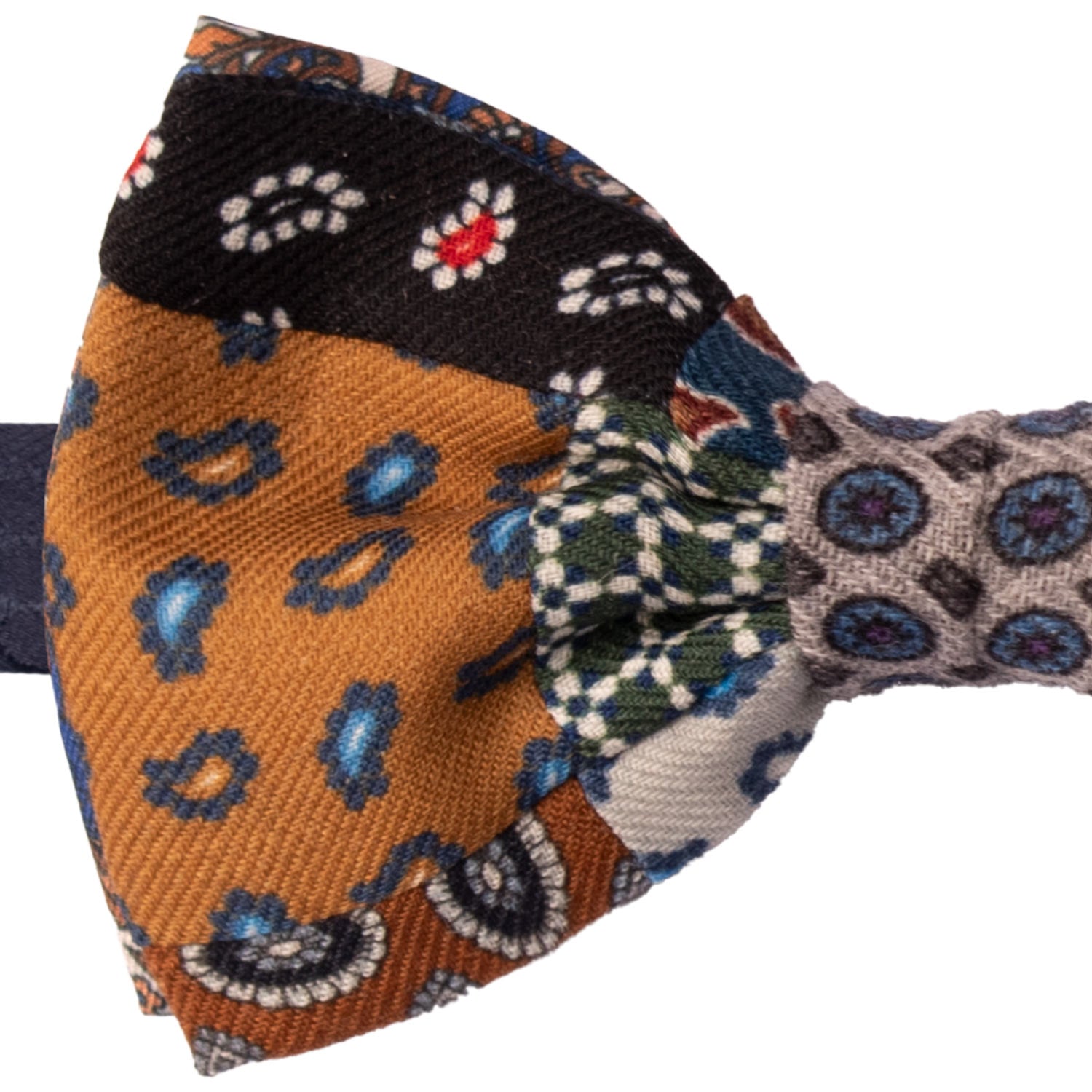 Papillon Annodato Vintage Patchwork di Lana Fantasia Multicolor PATCH1122 Made in Italy Graffeo Cravatte Dettaglio