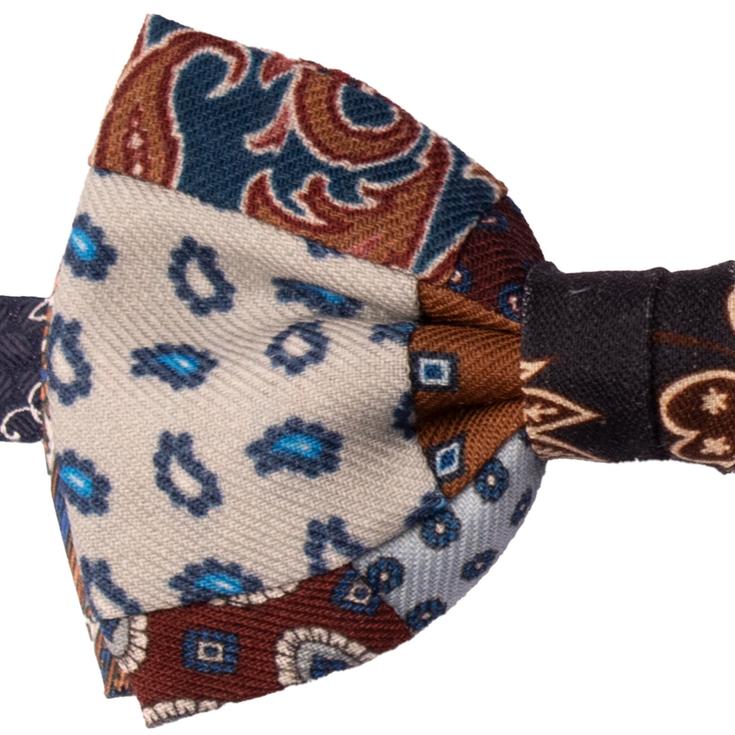Papillon Annodato Vintage Patchwork di Lana Fantasia Multicolor PATCH1124 Made in Italy Graffeo Cravatte Dettaglio