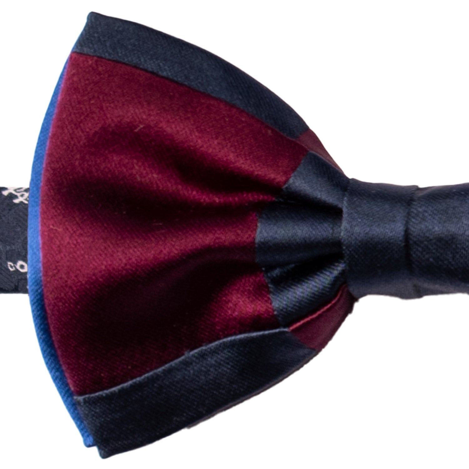 Papillon Annodato Vintage Patchwork Stampa di Seta Blu Notte Bordeaux Fantasia Multicolor PATCH1145 Made in Italy Graffeo Cravatte Dettaglio