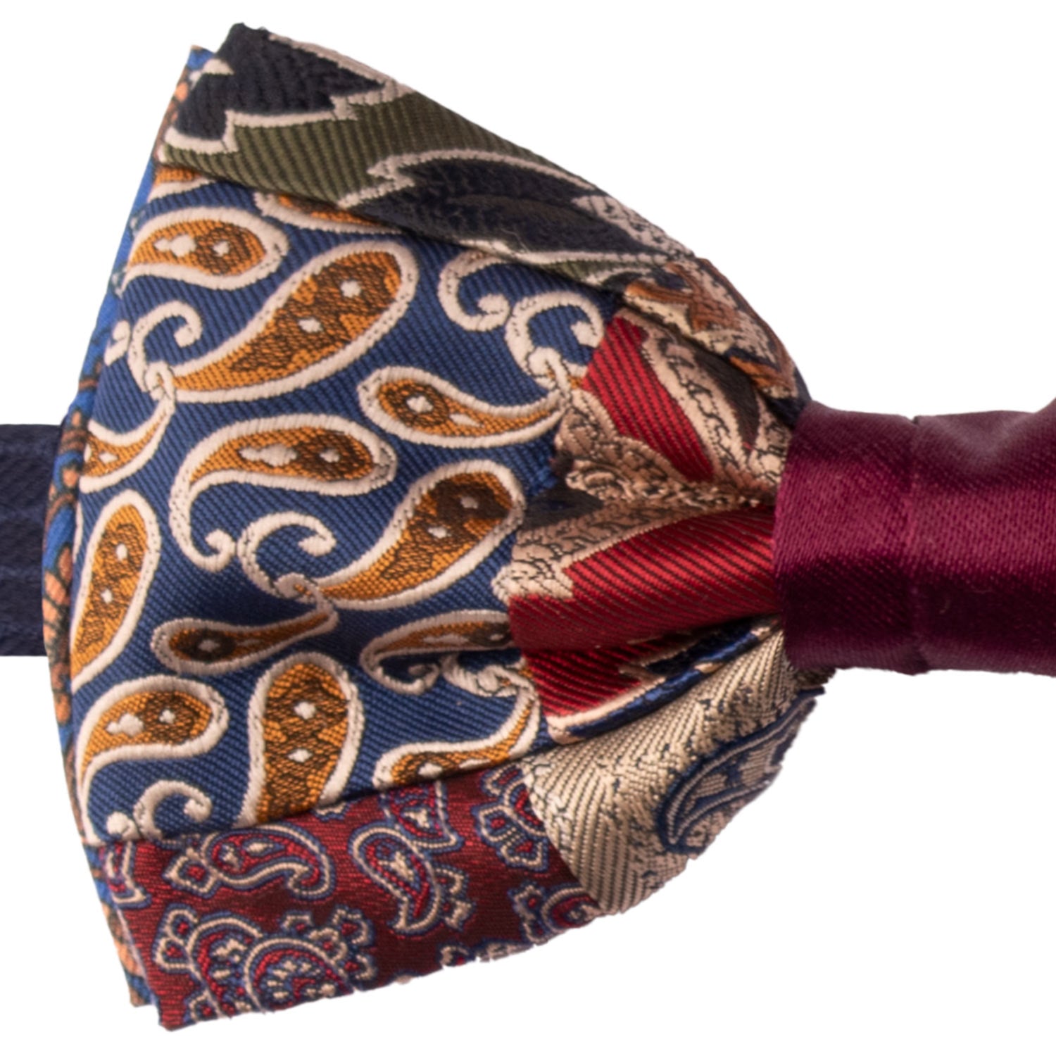 Papillon Annodato Vintage Patchwork di Seta Paisley Multicolor PATCH1127 Made in Italy Graffeo Cravatte Dettaglio