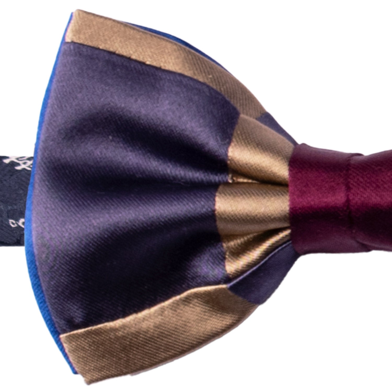 Papillon Annodato Vintage Patchwork Stampa di Seta Viola Bordeaux Beige Fantasia Multicolor PATCH1149 Made in Italy Graffeo Cravatte Dettaglio