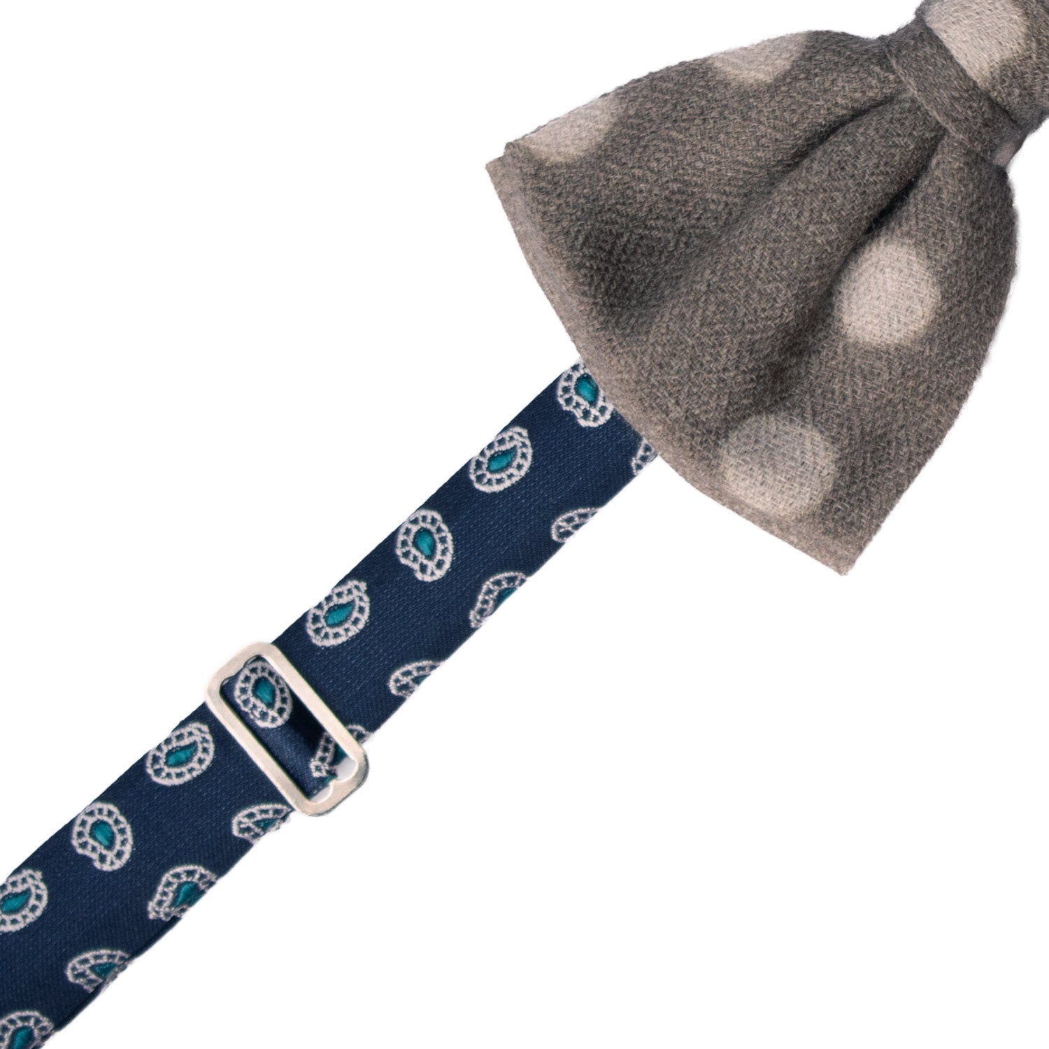 Papillon Annodato Vintage di Cashmere Grigio a Pois Grigio Chiaro PAP1236 Made in Italy Graffeo Cravatte Pre-Tied