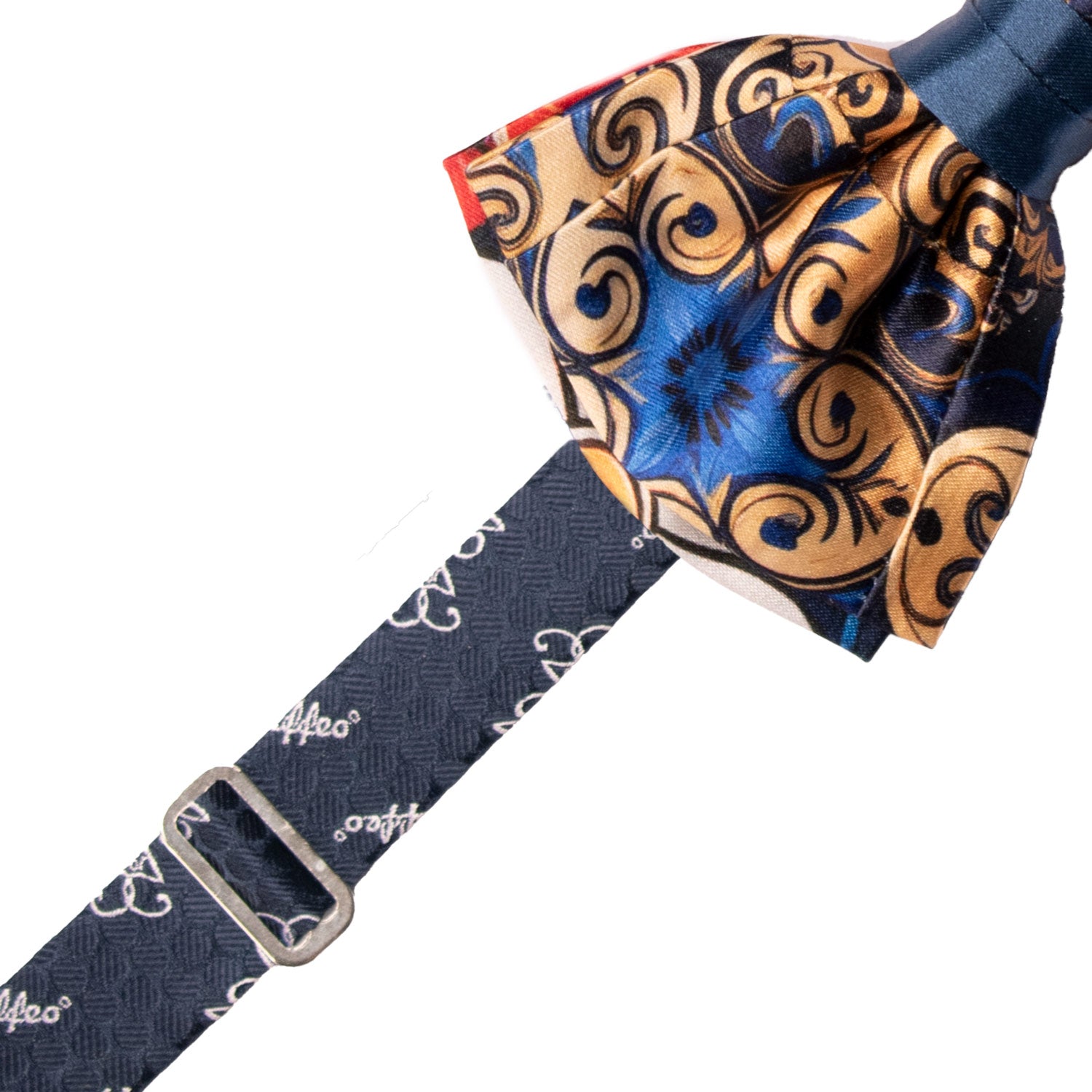 Papillon Siciliano Annodato Vintage Patchwork di Raso con Maioliche Giallo Oro Blu Bluette PATCH1213 Made in Italy Graffeo Cravatte Pre-Tied